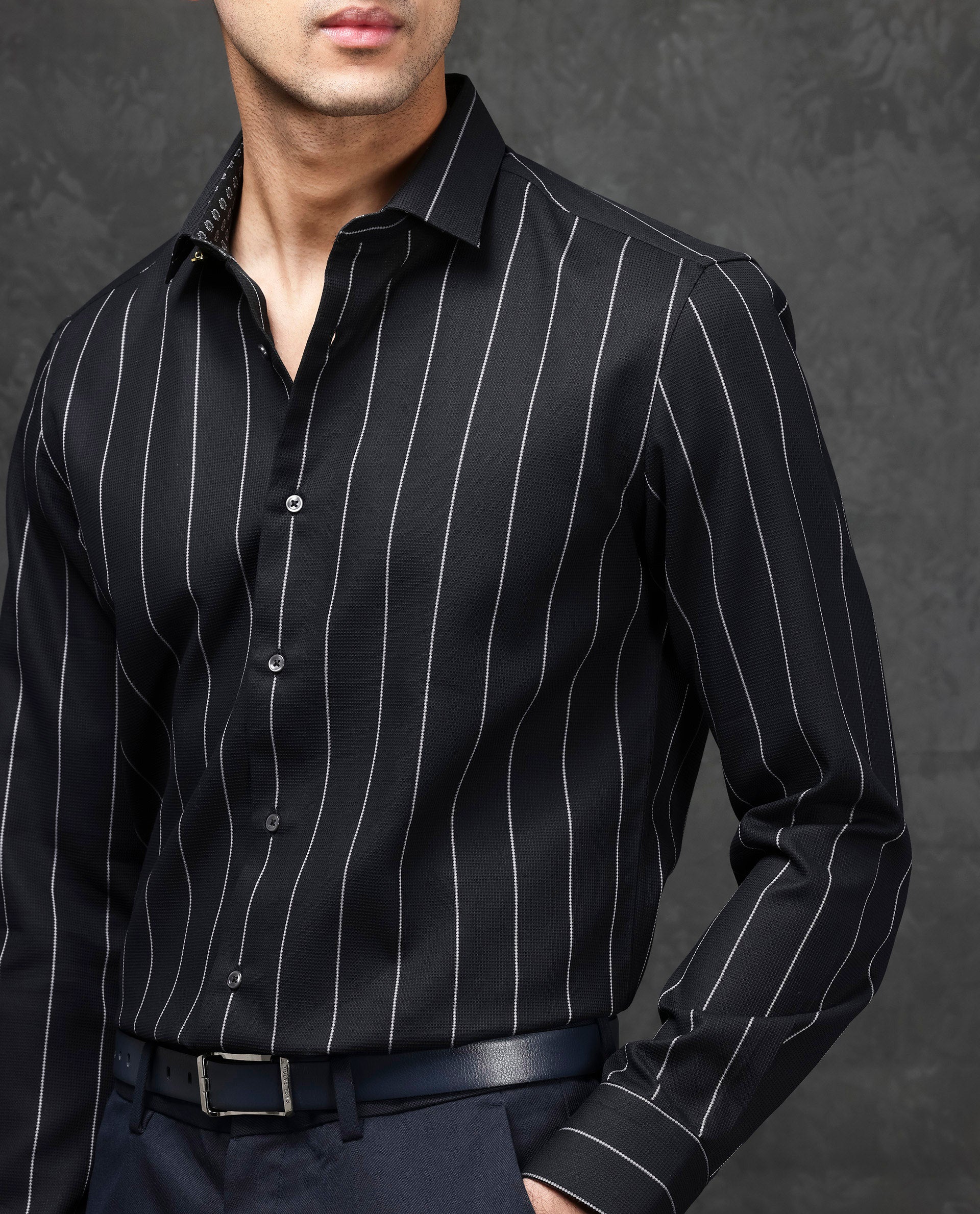 Rare Rabbit Men's Forty Black Cotton Striped Print Regular Fit Full Sleeve Collared Shirt - Image 8
