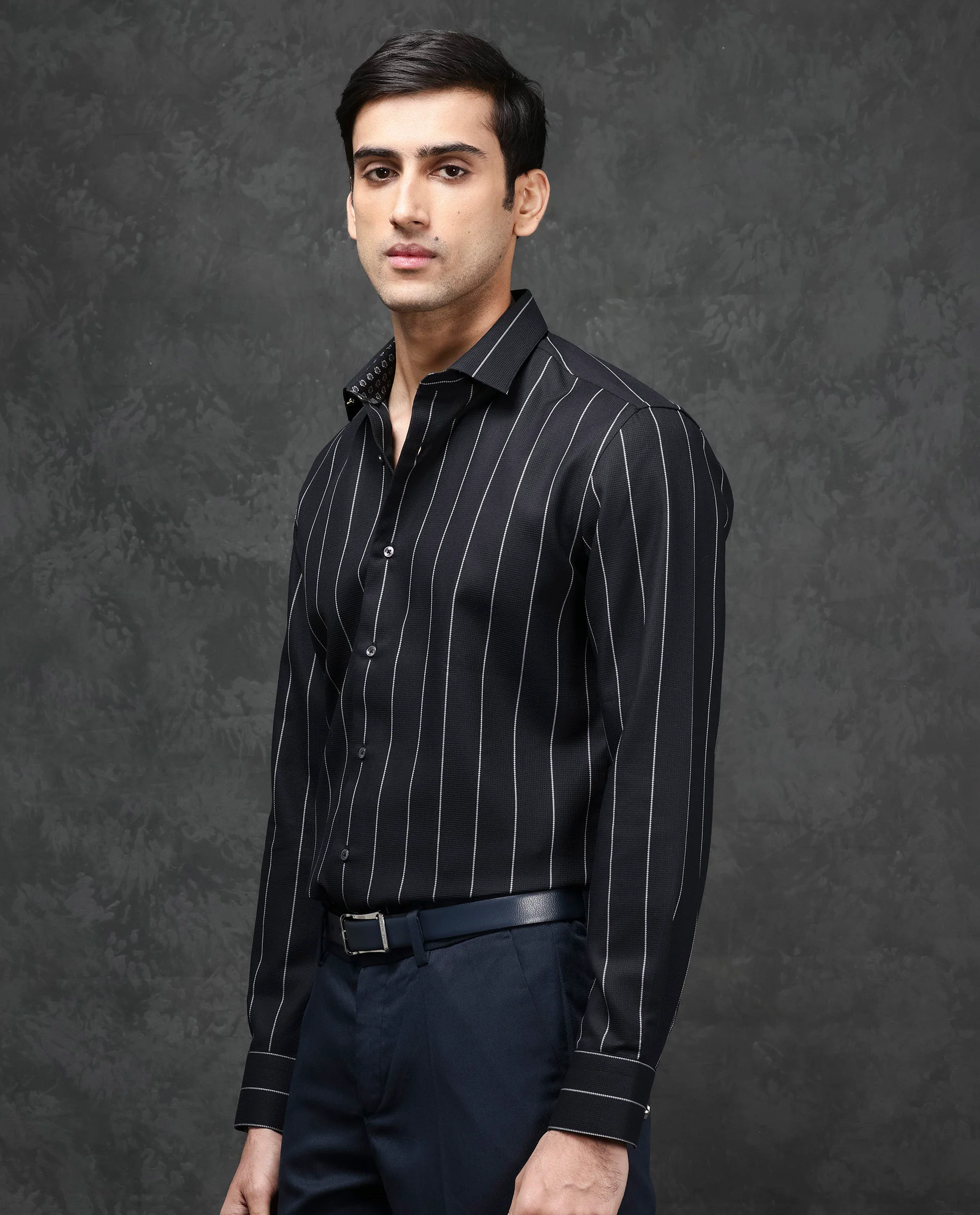 Rare Rabbit Men's Forty Black Cotton Striped Print Regular Fit Full Sleeve Collared Shirt - Image 9