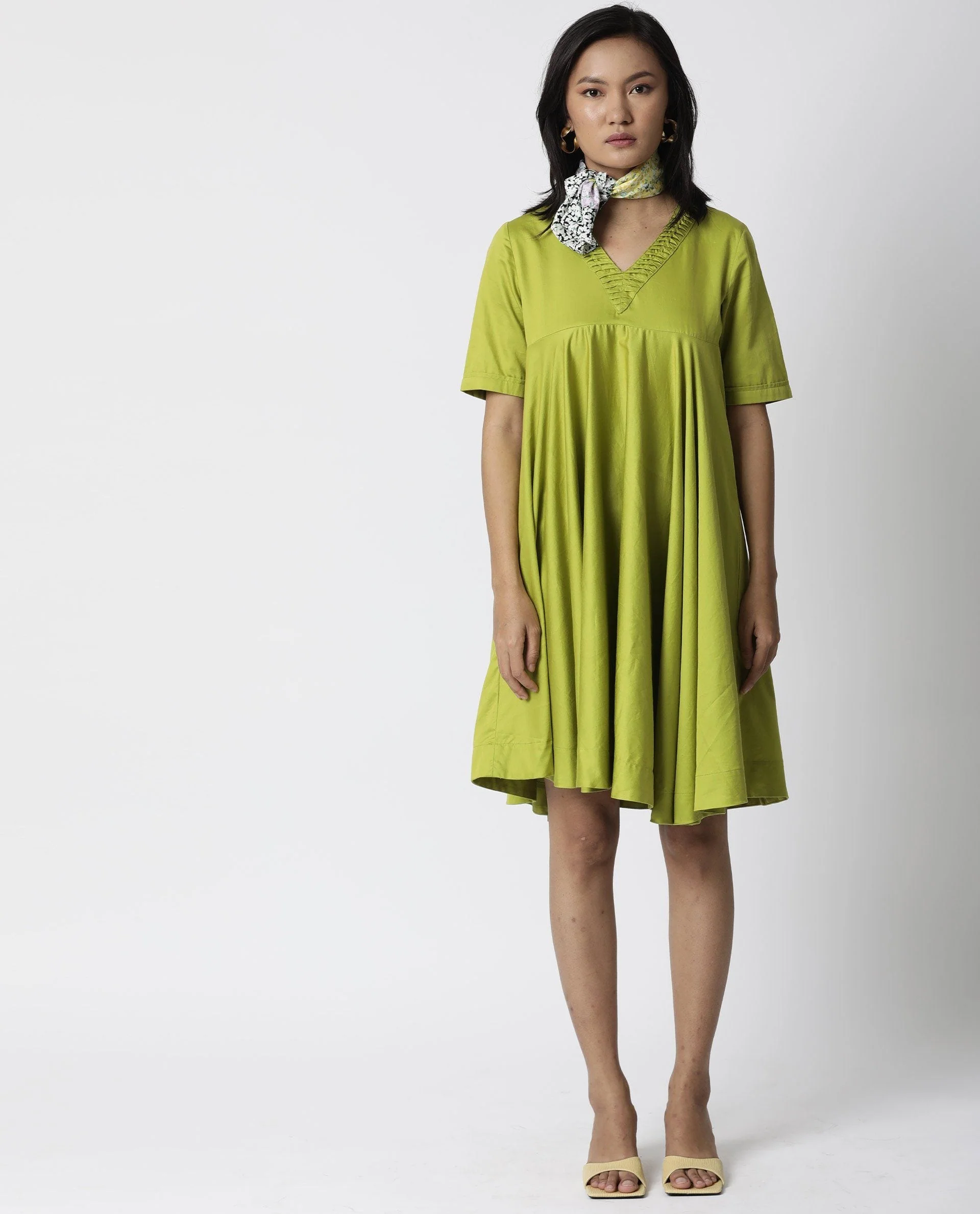 Rareism Women Foster Green Dress Short Sleeves Solid - Image 4