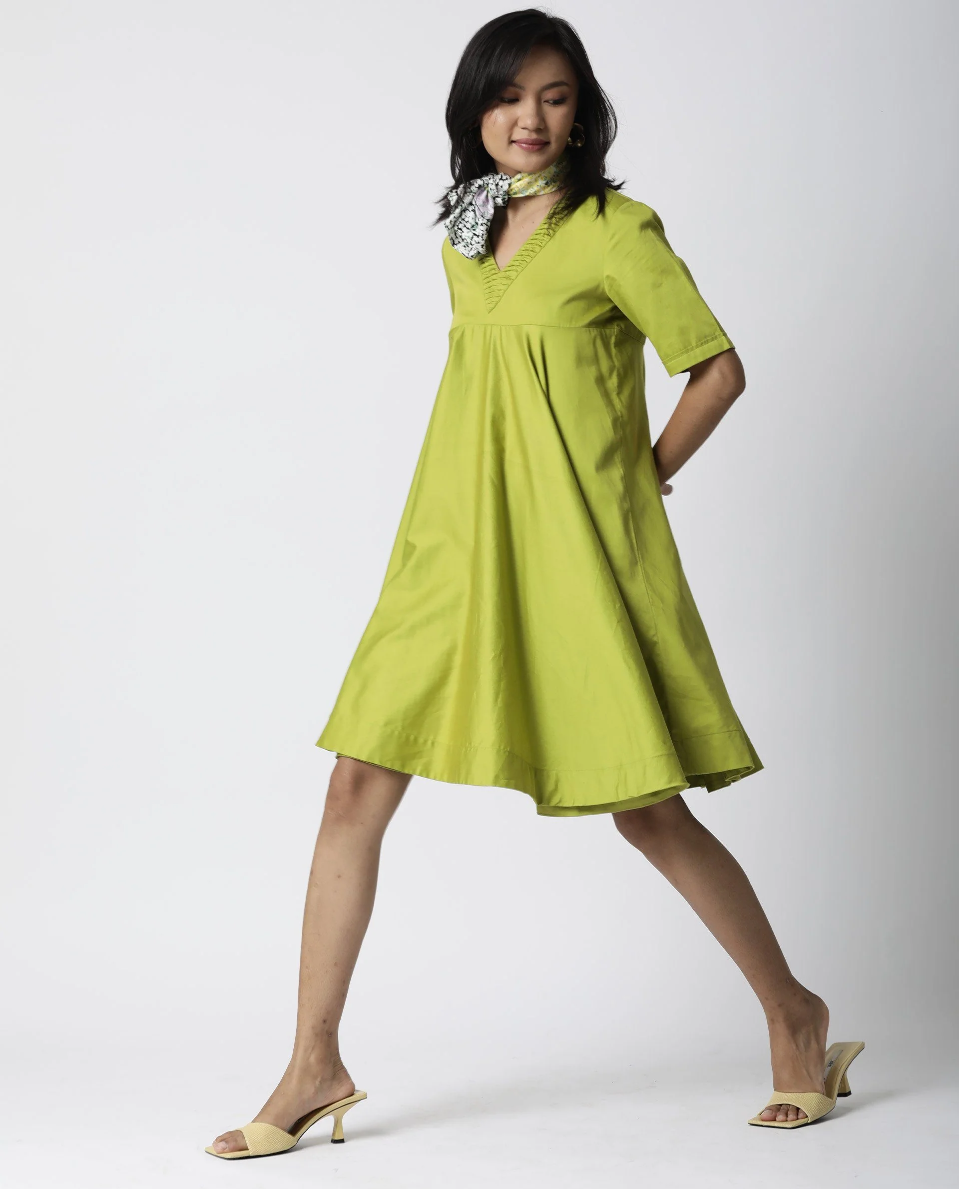 Rareism Women Foster Green Dress Short Sleeves Solid - Image 7