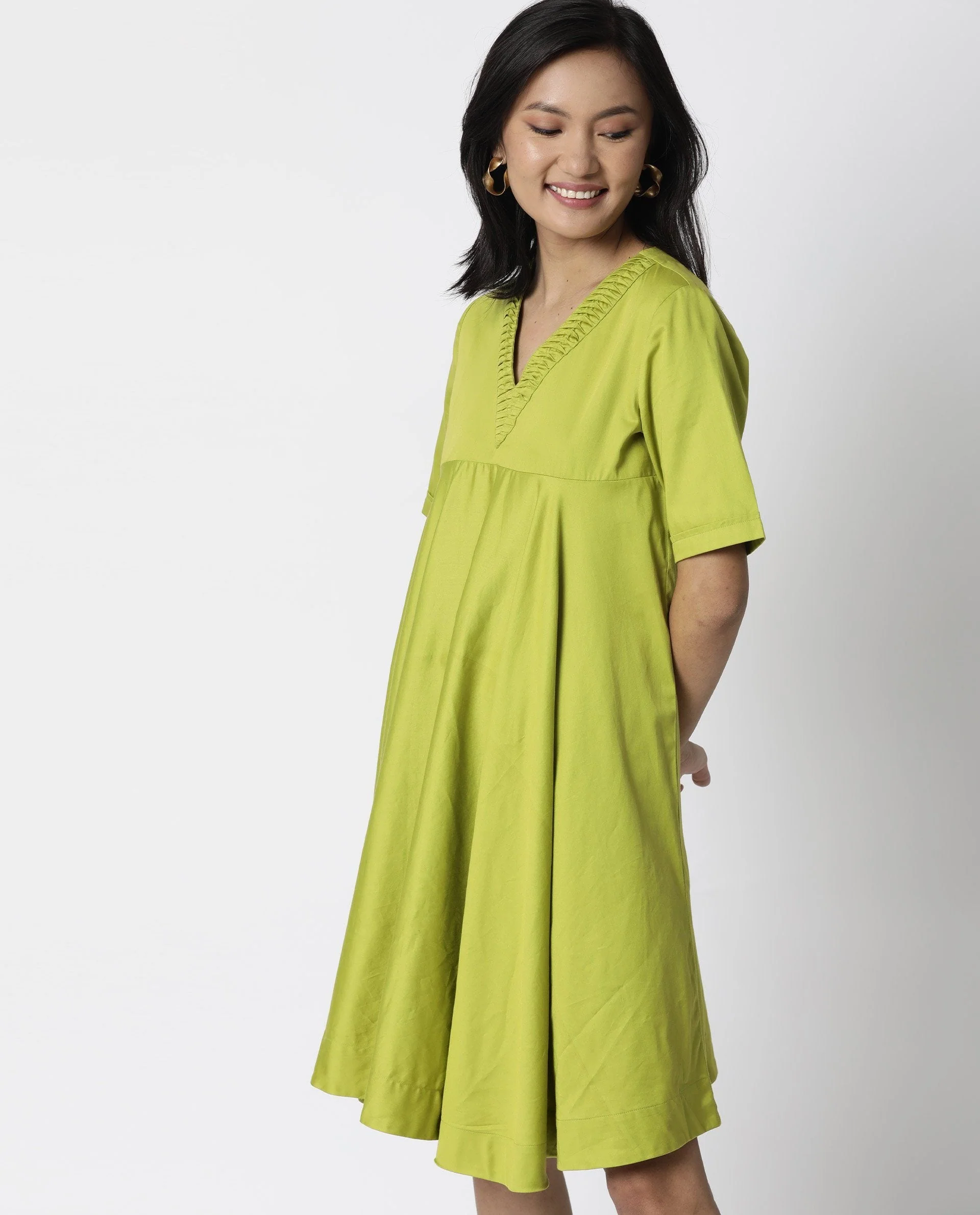 Rareism Women Foster Green Dress Short Sleeves Solid - Image 8