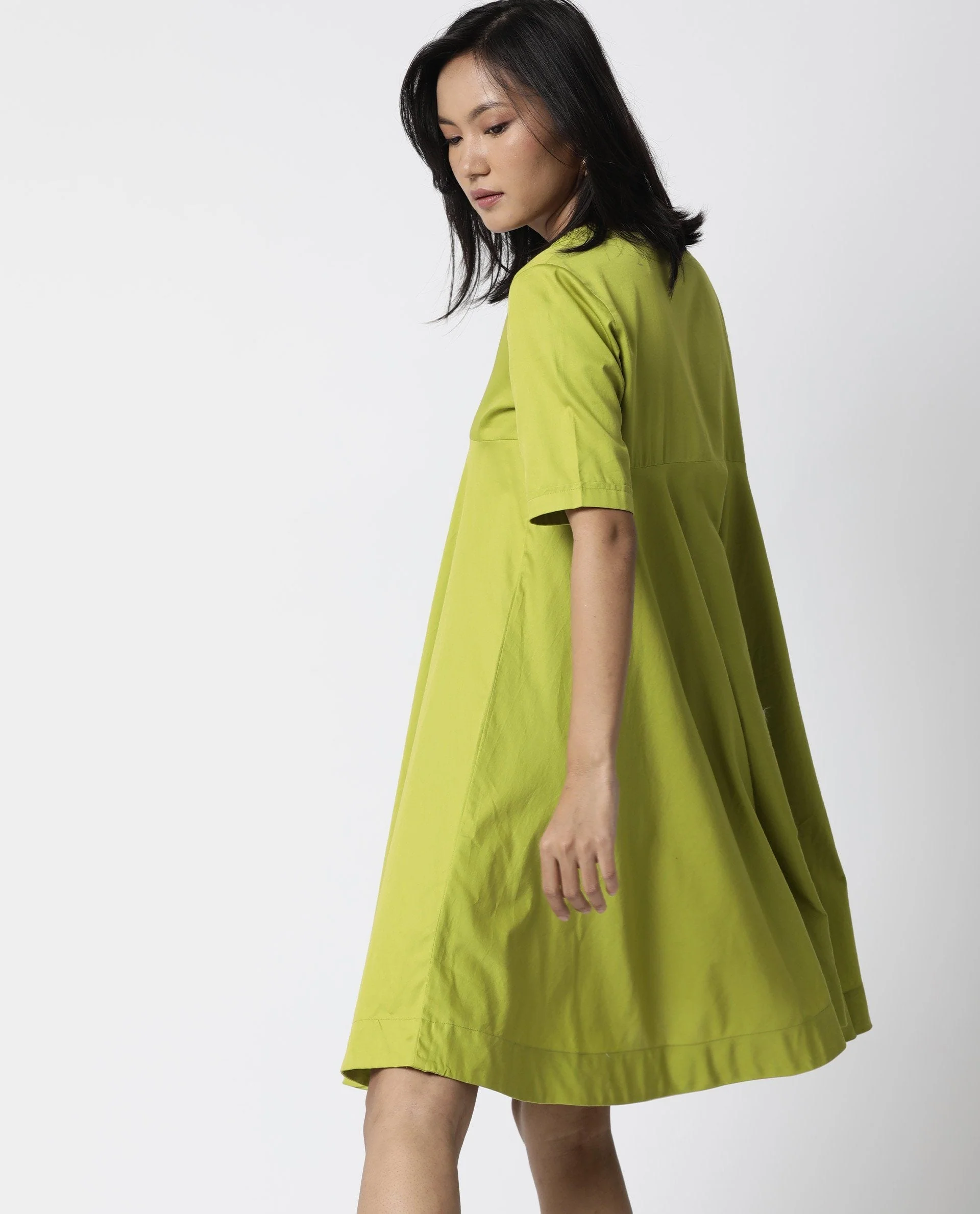 Rareism Women Foster Green Dress Short Sleeves Solid - Image 9