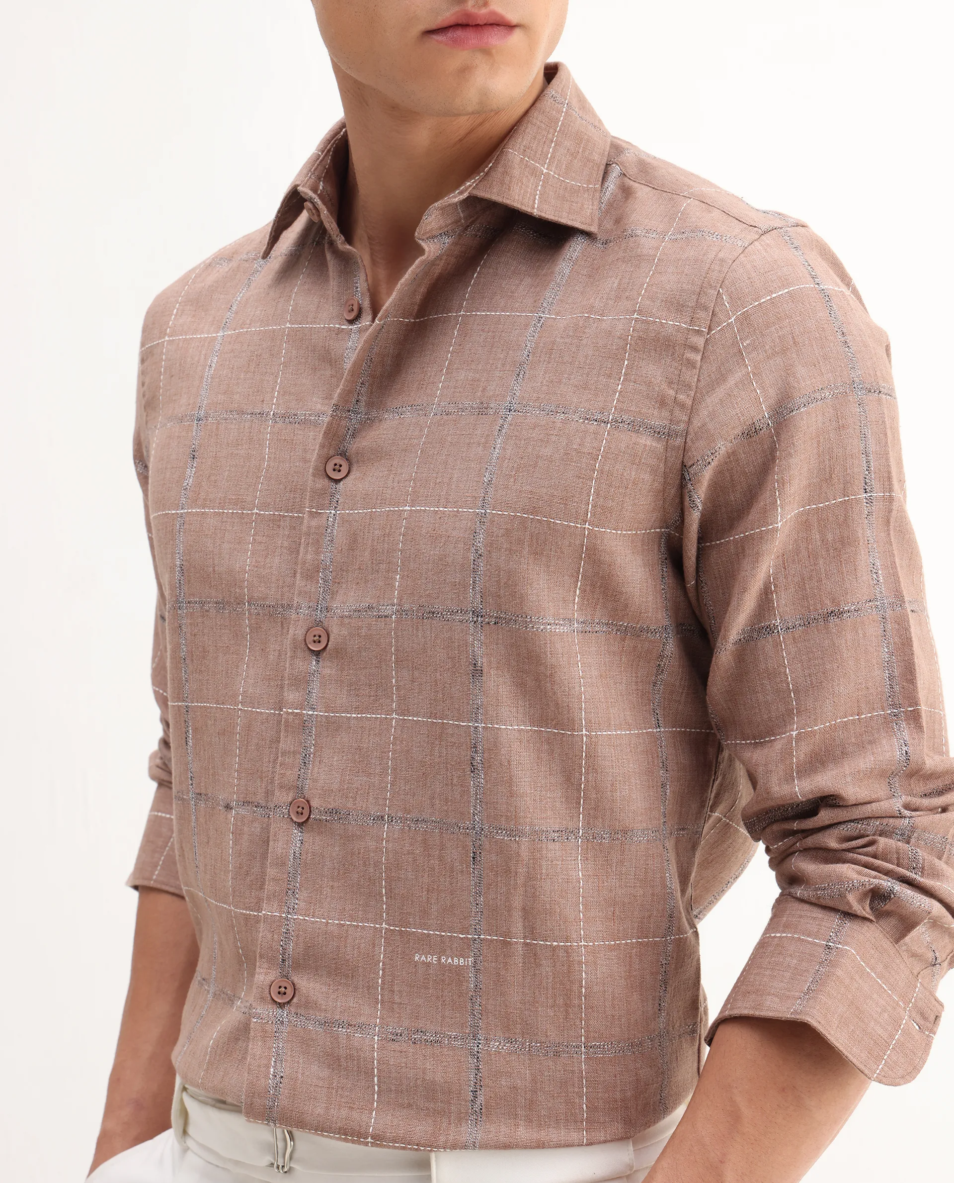 Rare Rabbit Men's Foter Bronze Polyester Blend Embroidered Regular Fit Full Sleeve Collared Shirt - Image 3