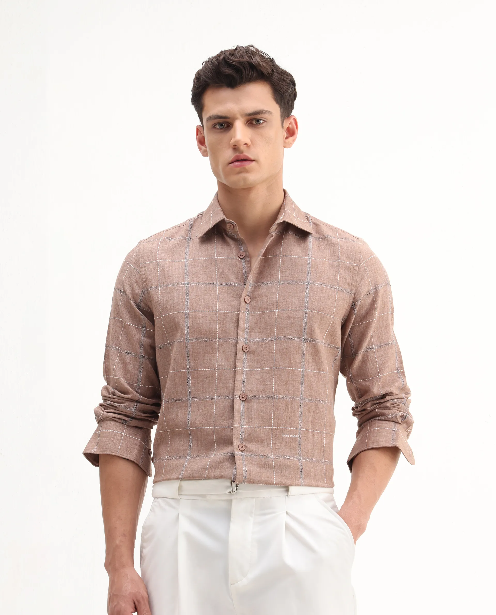 Rare Rabbit Men's Foter Bronze Polyester Blend Embroidered Regular Fit Full Sleeve Collared Shirt - Image 4