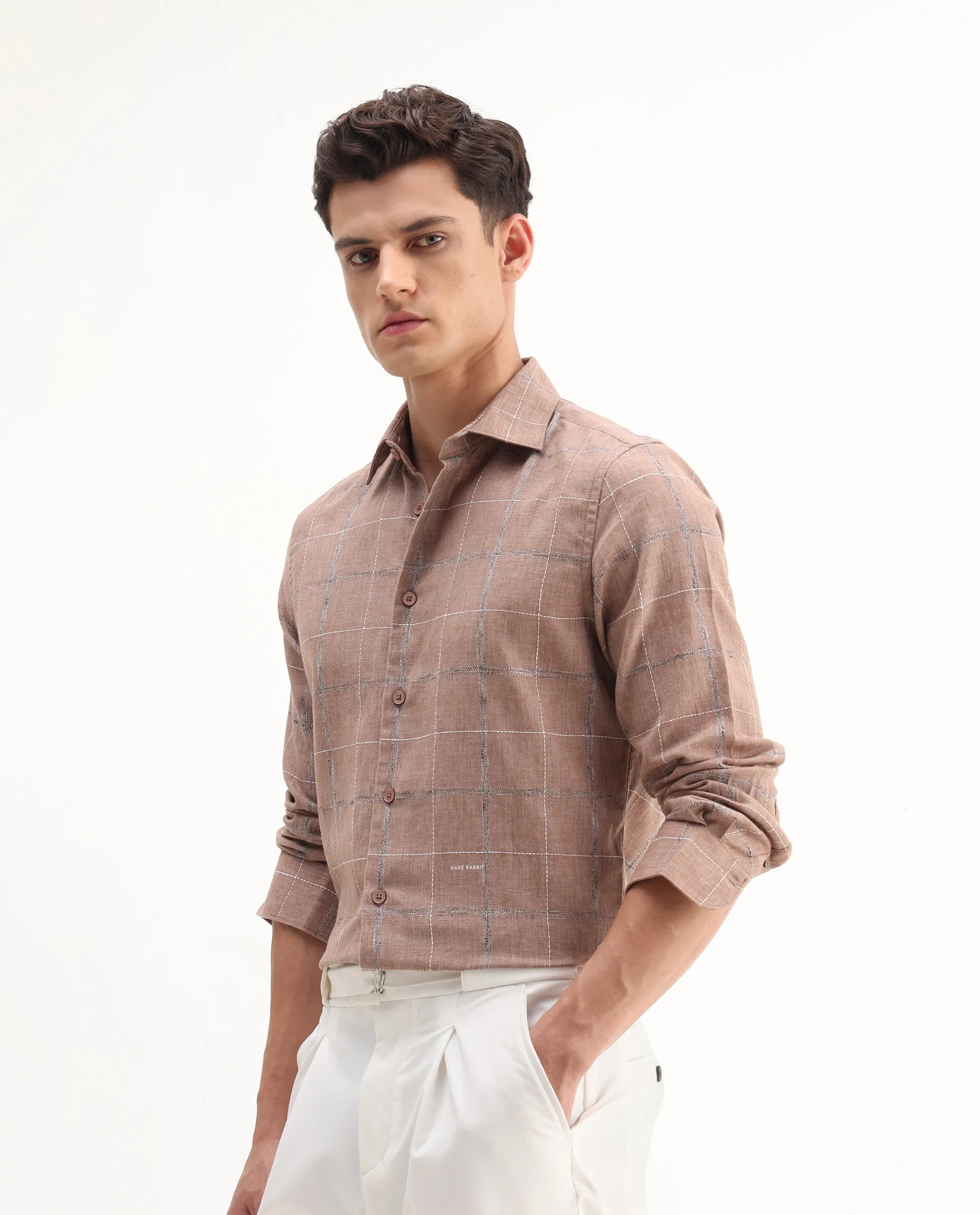 Rare Rabbit Men's Foter Bronze Polyester Blend Embroidered Regular Fit Full Sleeve Collared Shirt - Image 5