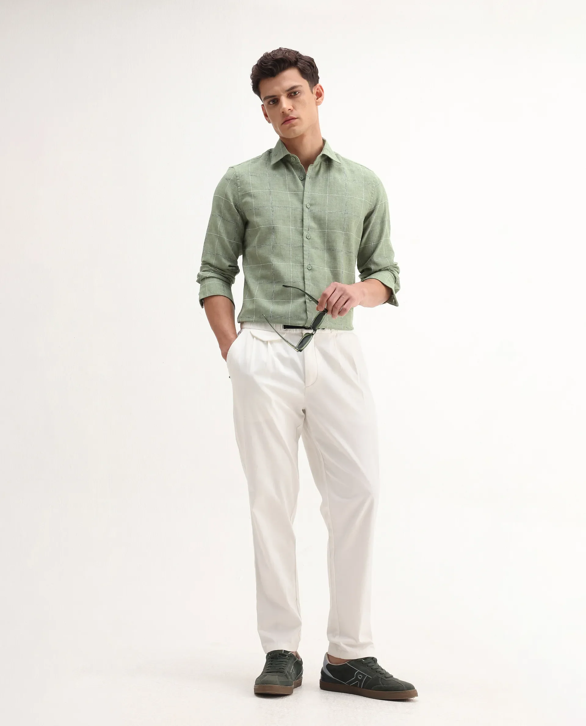 Rare Rabbit Men's Foter Green Polyester Blend Embroidered Regular Fit Full Sleeve Collared Shirt - Image 2