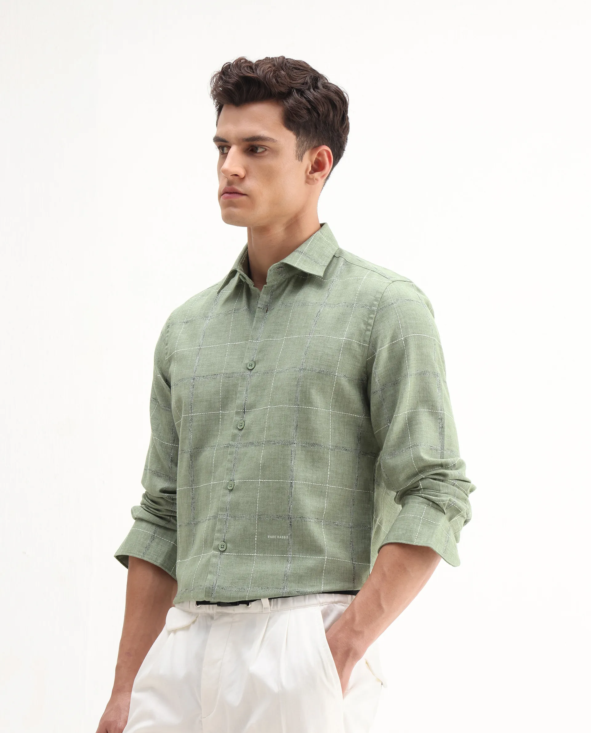 Rare Rabbit Men's Foter Green Polyester Blend Embroidered Regular Fit Full Sleeve Collared Shirt - Image 5