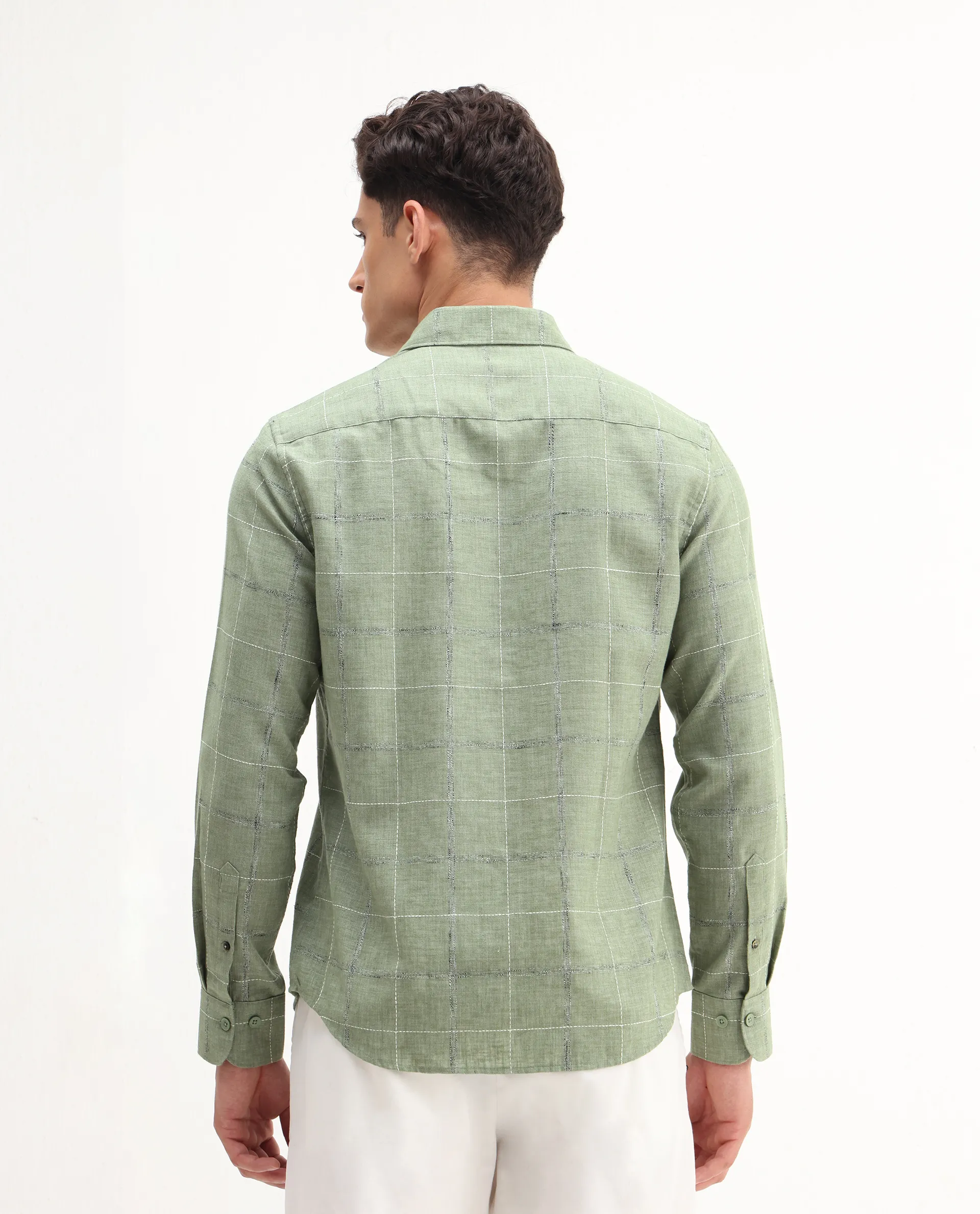 Rare Rabbit Men's Foter Green Polyester Blend Embroidered Regular Fit Full Sleeve Collared Shirt - Image 6