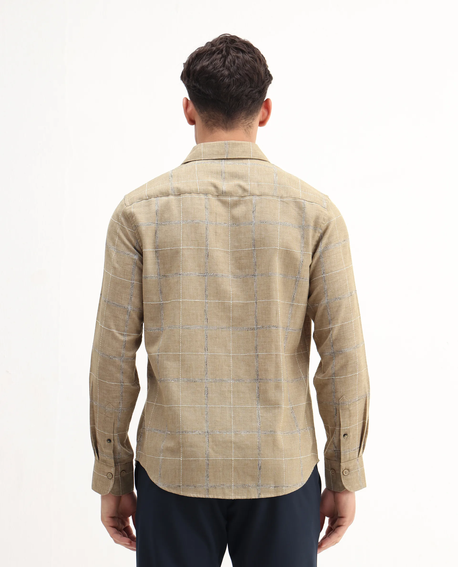 Rare Rabbit Men's Foter Khaki Polyester Blend Embroidered Regular Fit Full Sleeve Collared Shirt - Image 7