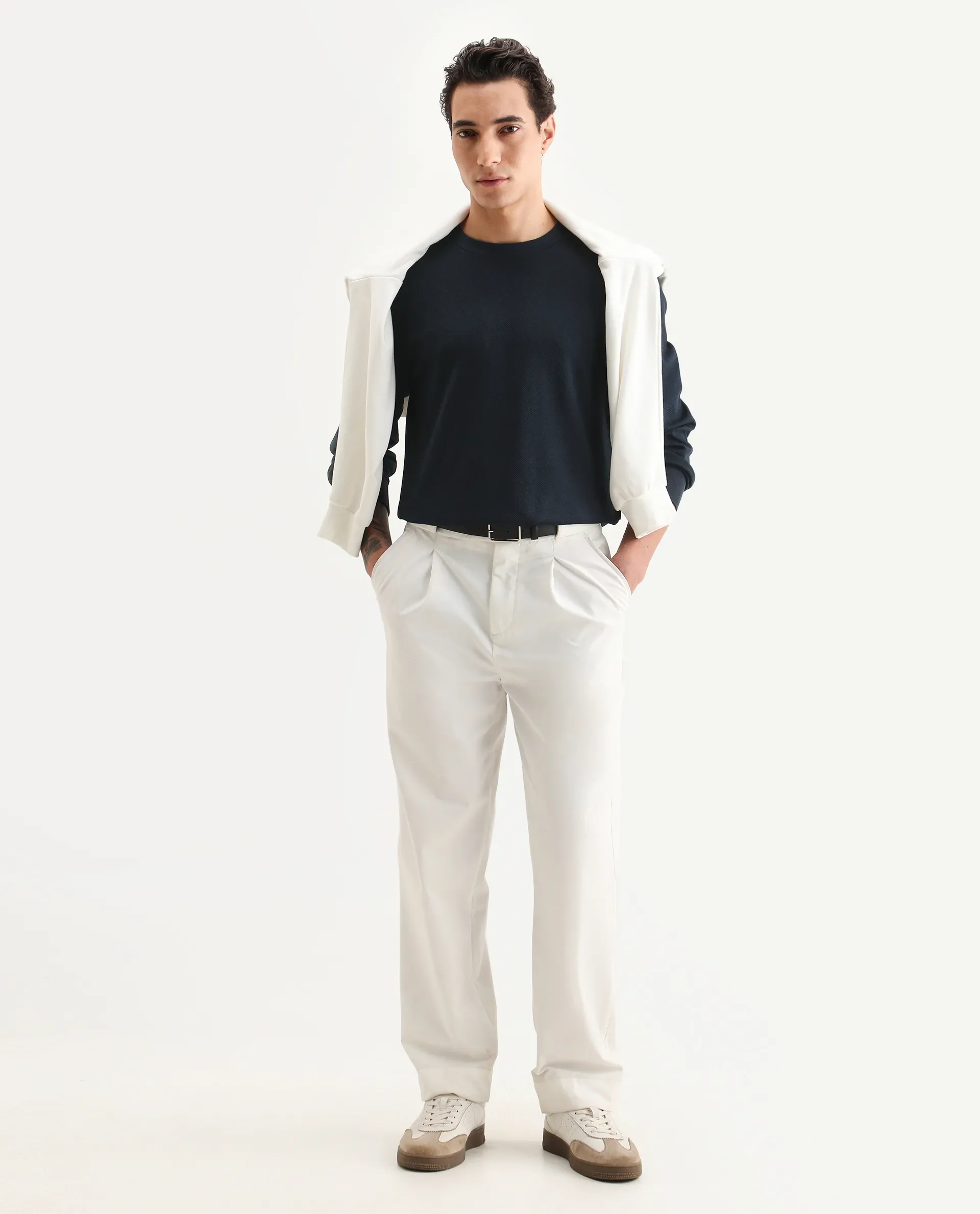 Rare Rabbit Men's Foy Navy Cotton Plain Regular Fit Full Sleeve Crew Neck Sweatshirt - Image 2