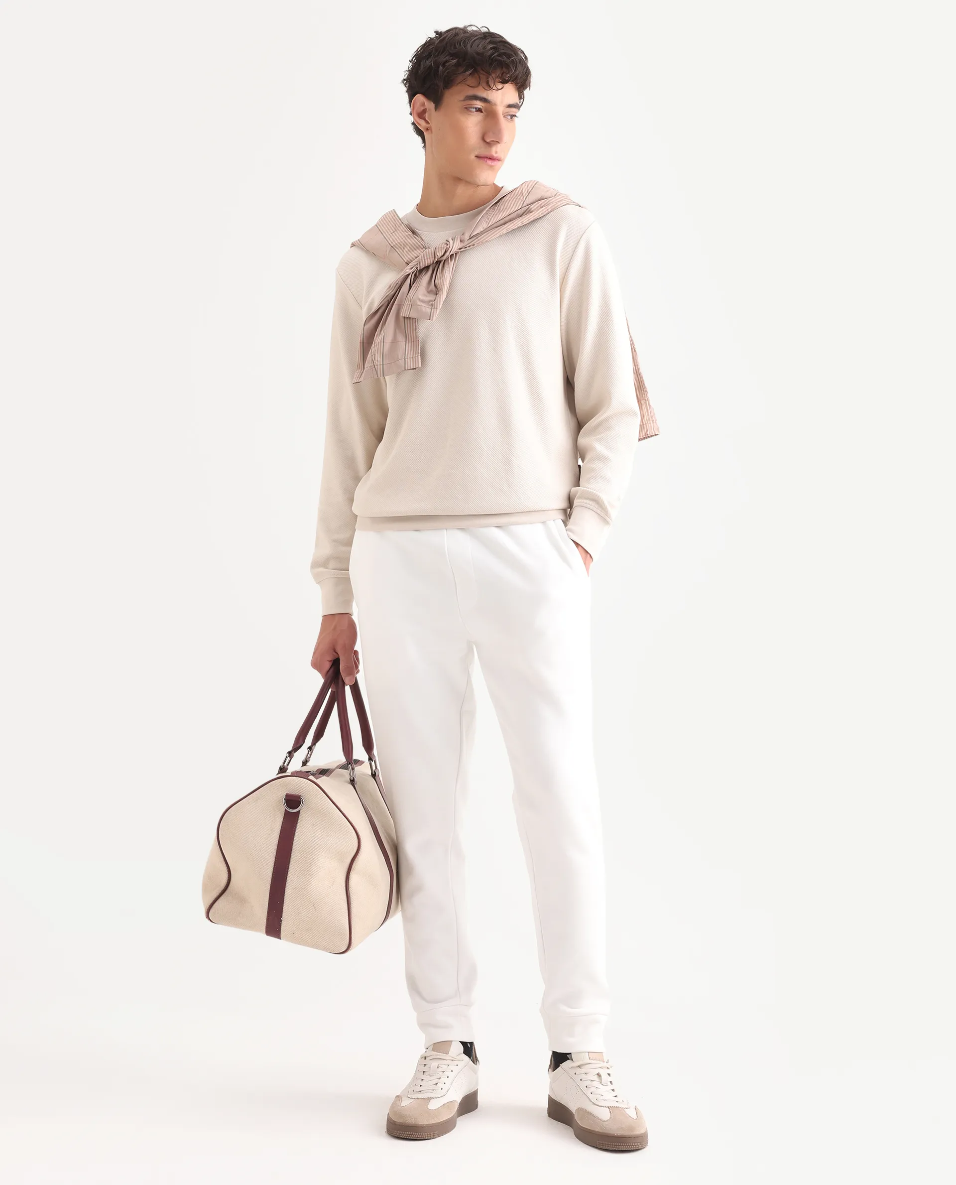 Rare Rabbit Men's Foy Off White Cotton Plain Regular Fit Full Sleeve Crew Neck Sweatshirt - Image 2