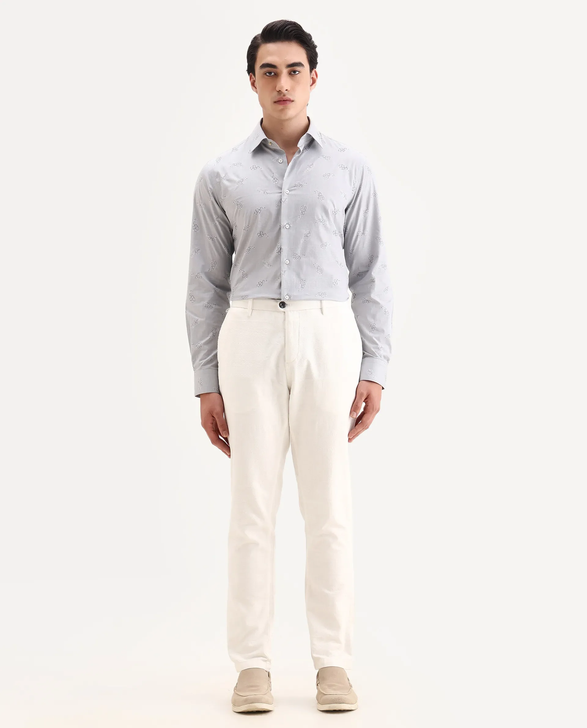 Rare Rabbit Men's Frab Grey Cotton Blend Spread Collar Regular Fit Checked Shirt - Image 2