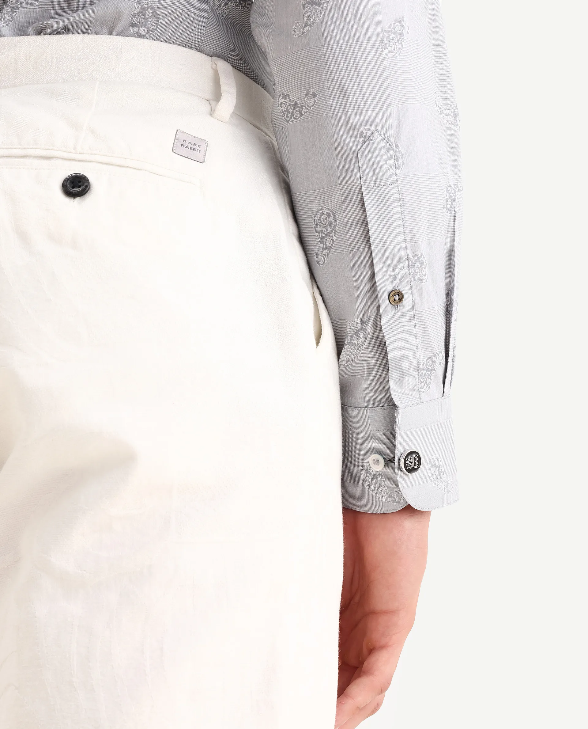 Rare Rabbit Men's Frab Grey Cotton Blend Spread Collar Regular Fit Checked Shirt - Image 6