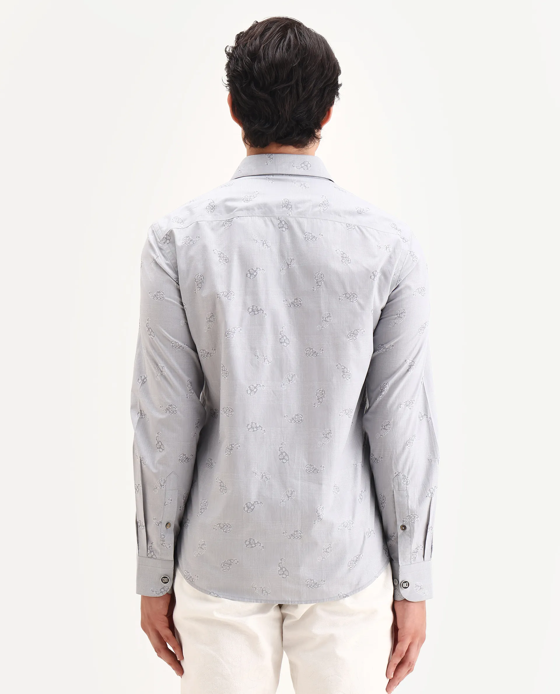 Rare Rabbit Men's Frab Grey Cotton Blend Spread Collar Regular Fit Checked Shirt - Image 8