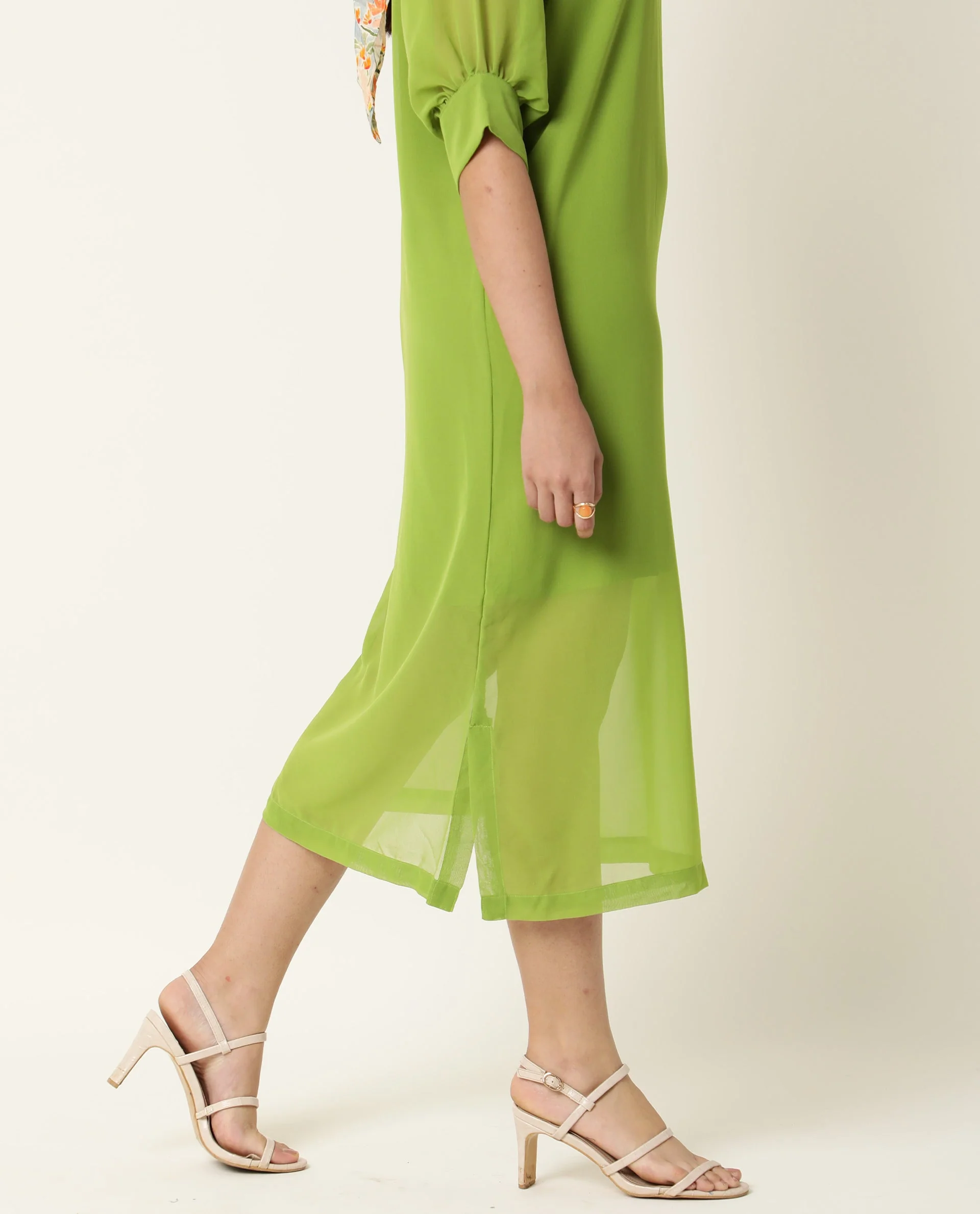 Rareism Women's Frag Green High Neck Plain Knee Length Regular Fit Dress - Image 13