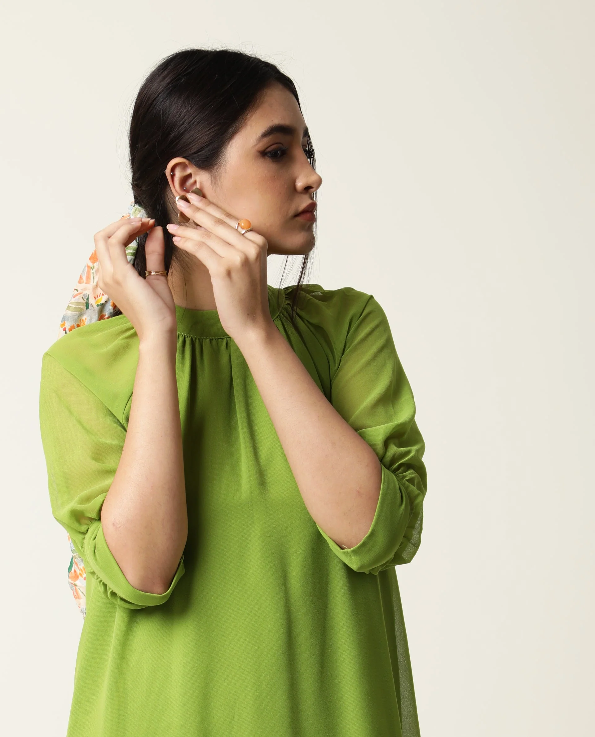 Rareism Women's Frag Green High Neck Plain Knee Length Regular Fit Dress - Image 2