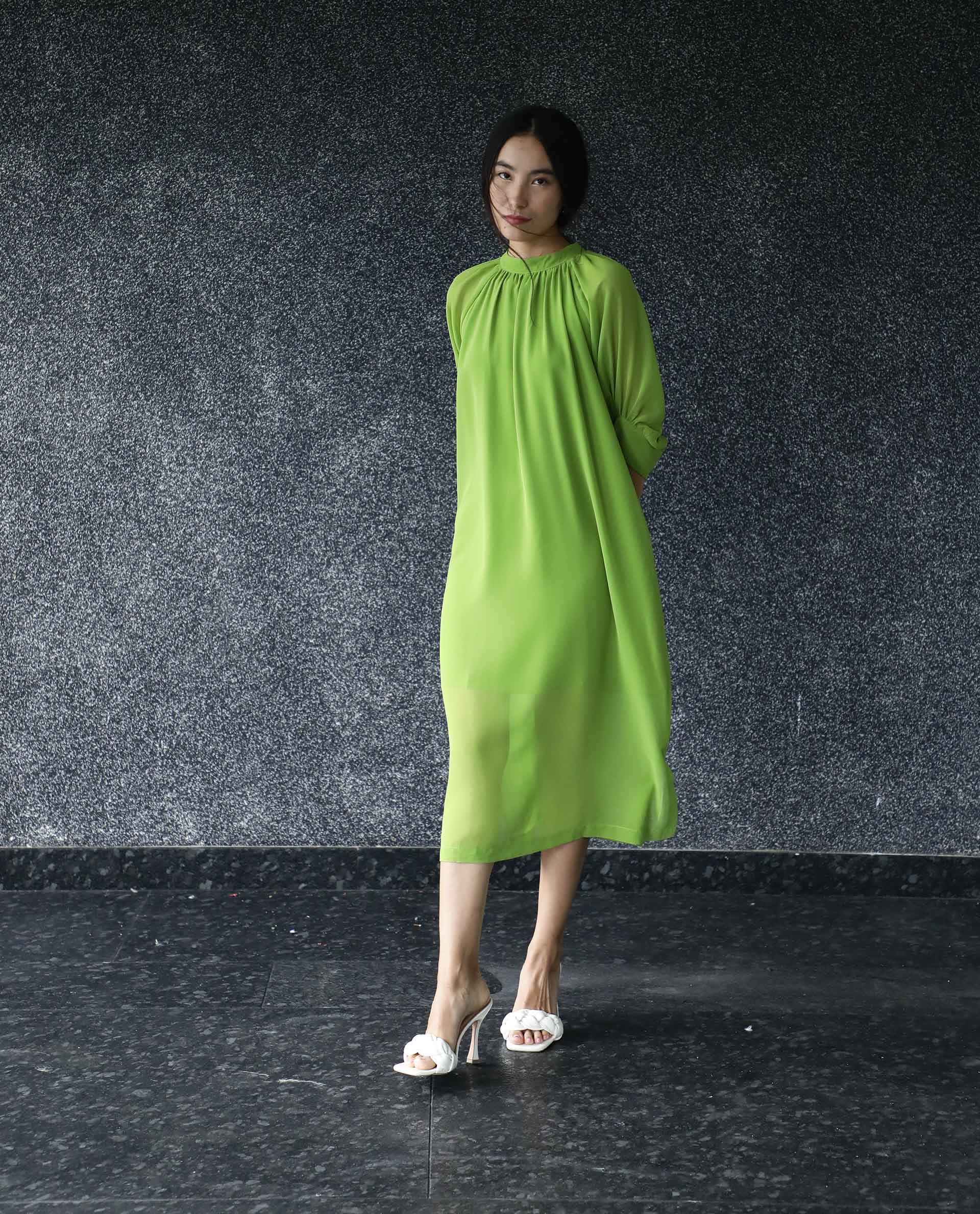 Rareism Women's Frag Green High Neck Plain Knee Length Regular Fit Dress - Image 7