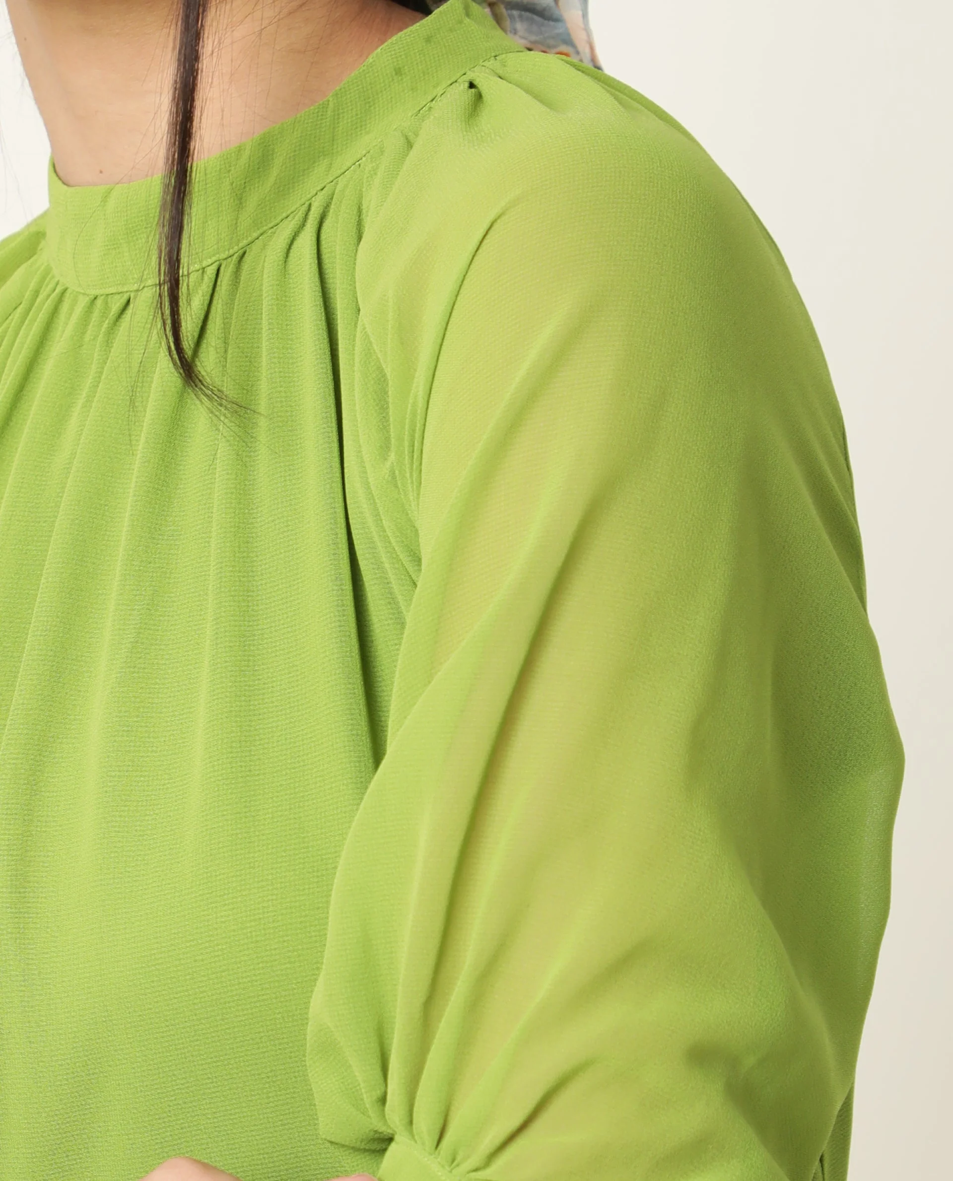 Rareism Women's Frag Green High Neck Plain Knee Length Regular Fit Dress - Image 8