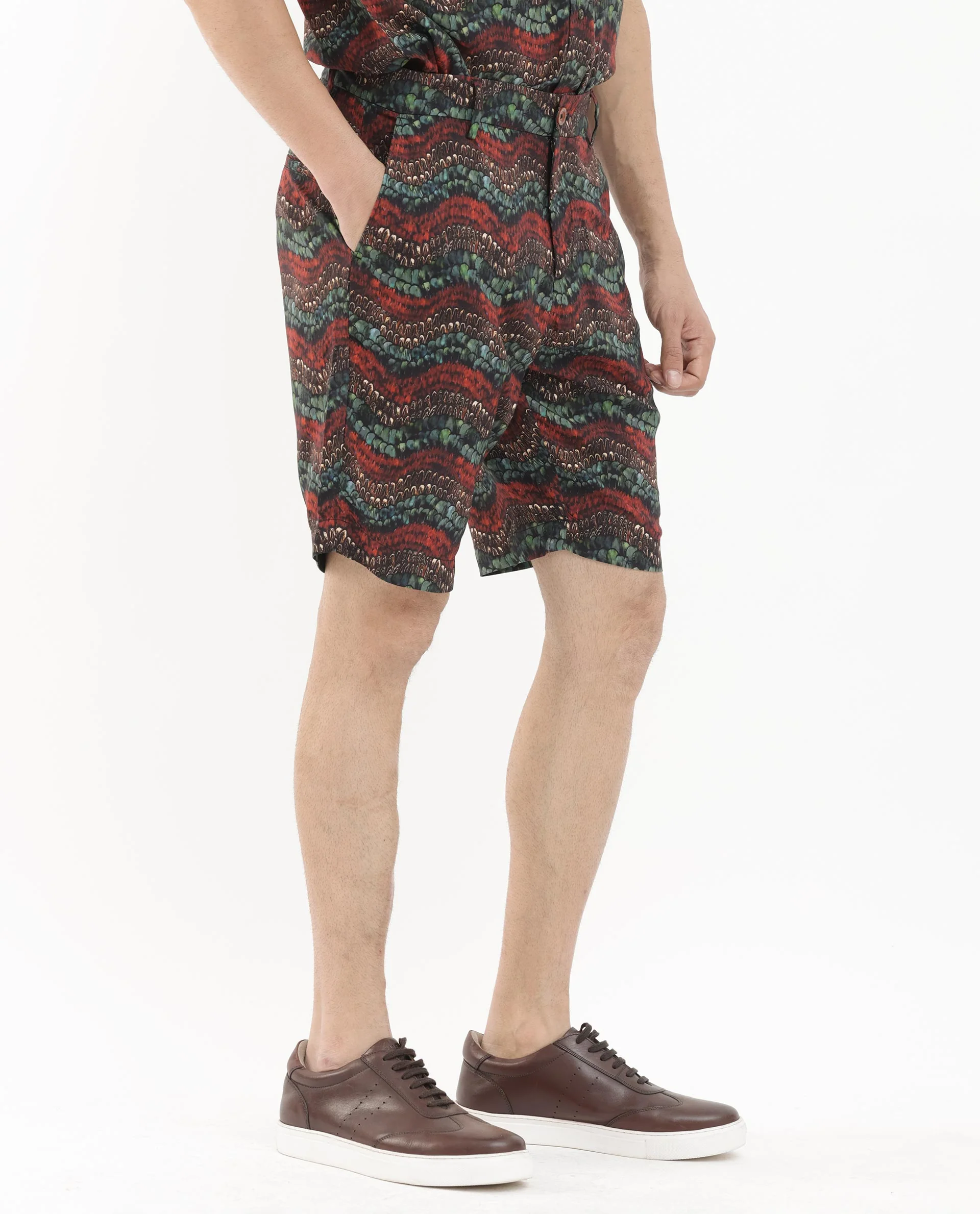 Rare Rabbit Men's Frakin Brown Viscose Abstract Print Relaxed Fit Shorts - Image 10