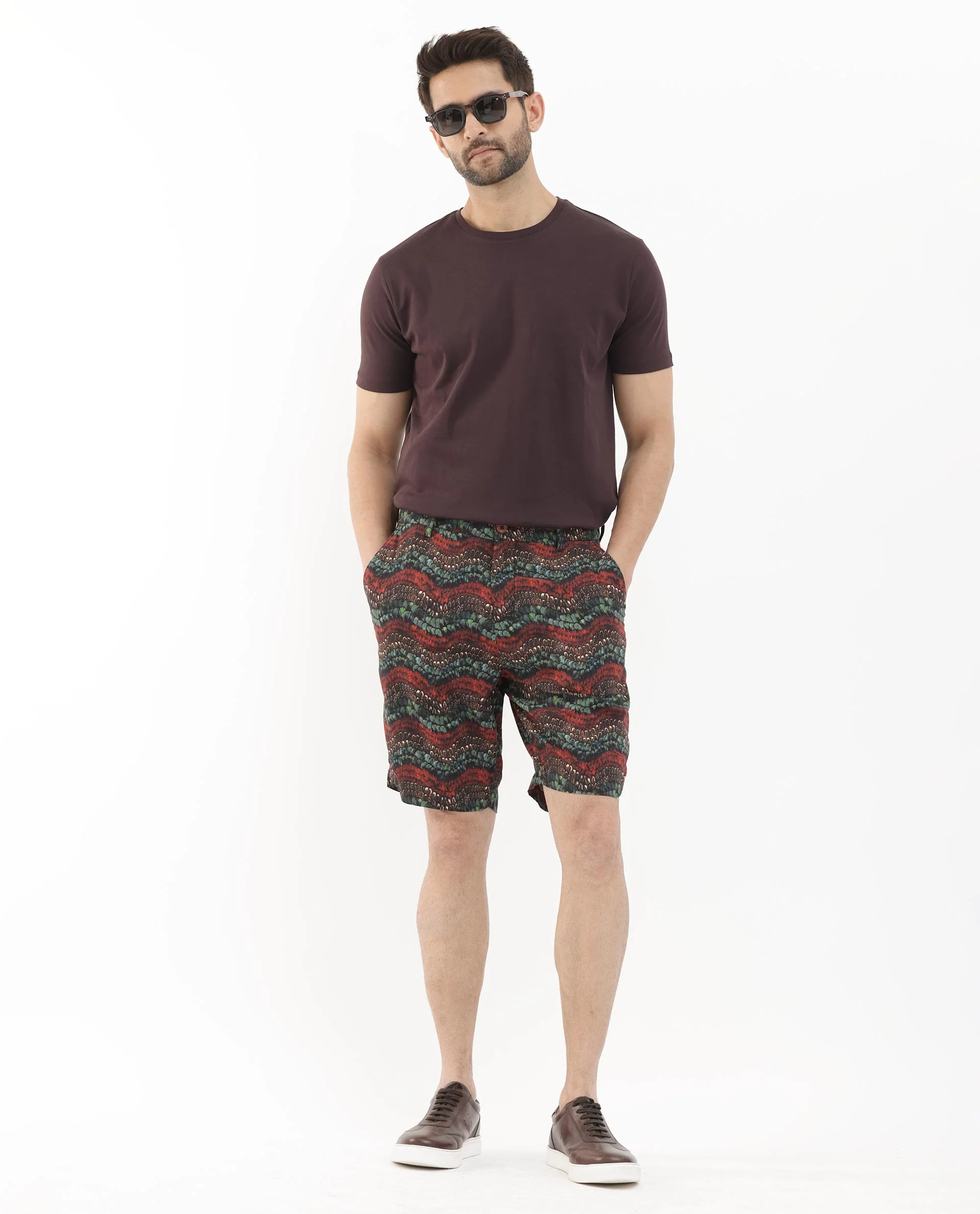Rare Rabbit Men's Frakin Brown Viscose Abstract Print Relaxed Fit Shorts - Image 11