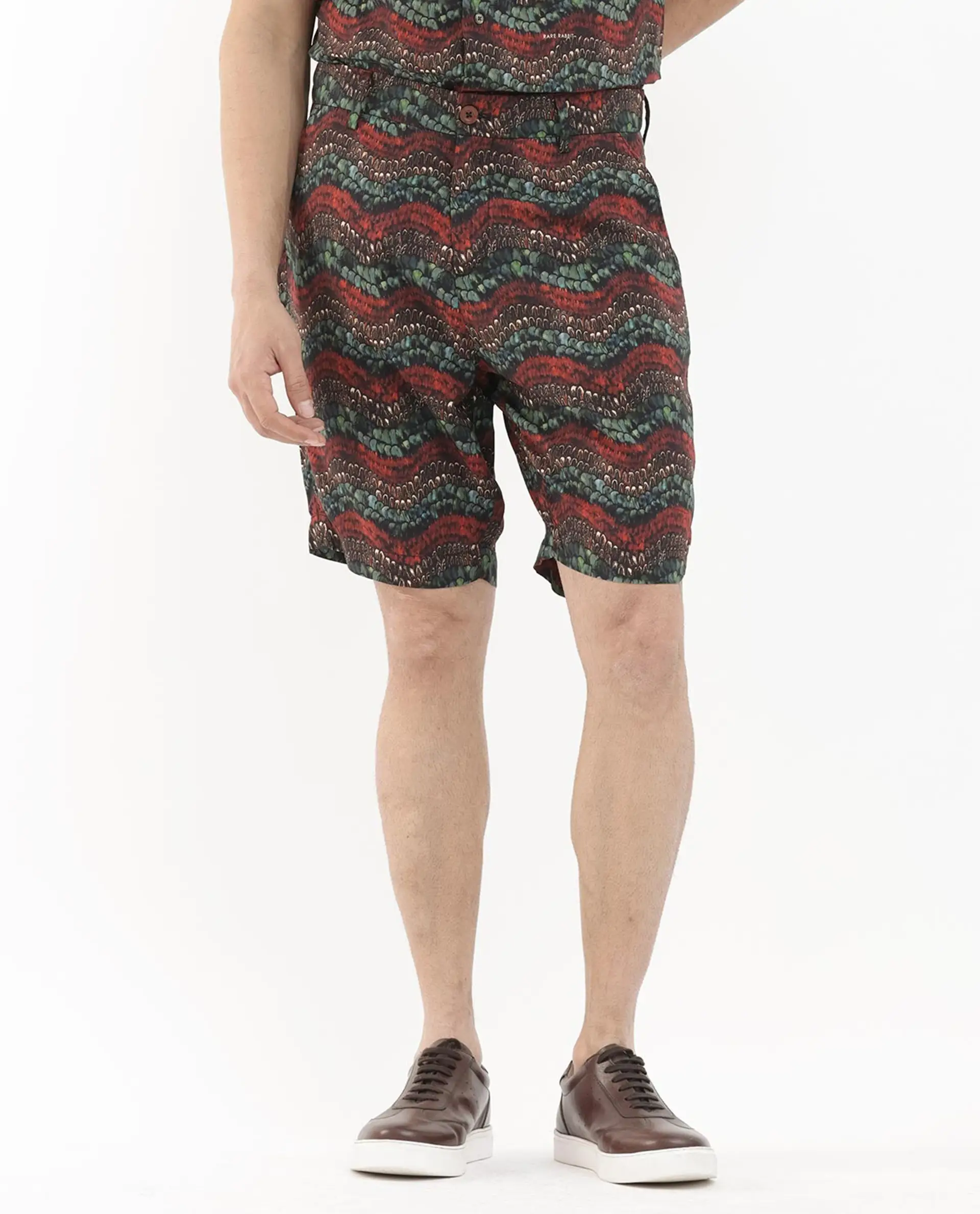 Rare Rabbit Men's Frakin Brown Viscose Abstract Print Relaxed Fit Shorts - Image 14