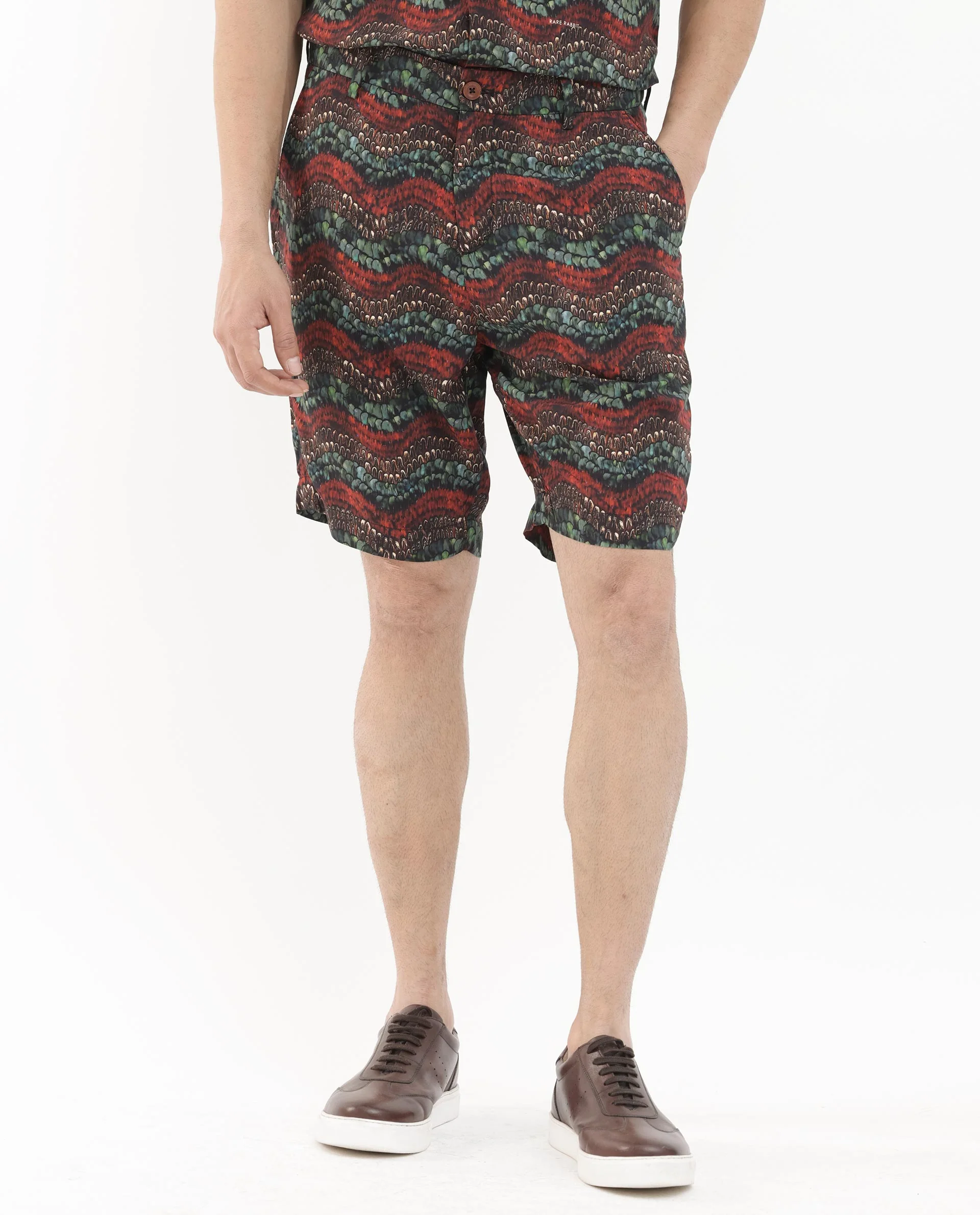 Rare Rabbit Men's Frakin Brown Viscose Abstract Print Relaxed Fit Shorts - Image 2