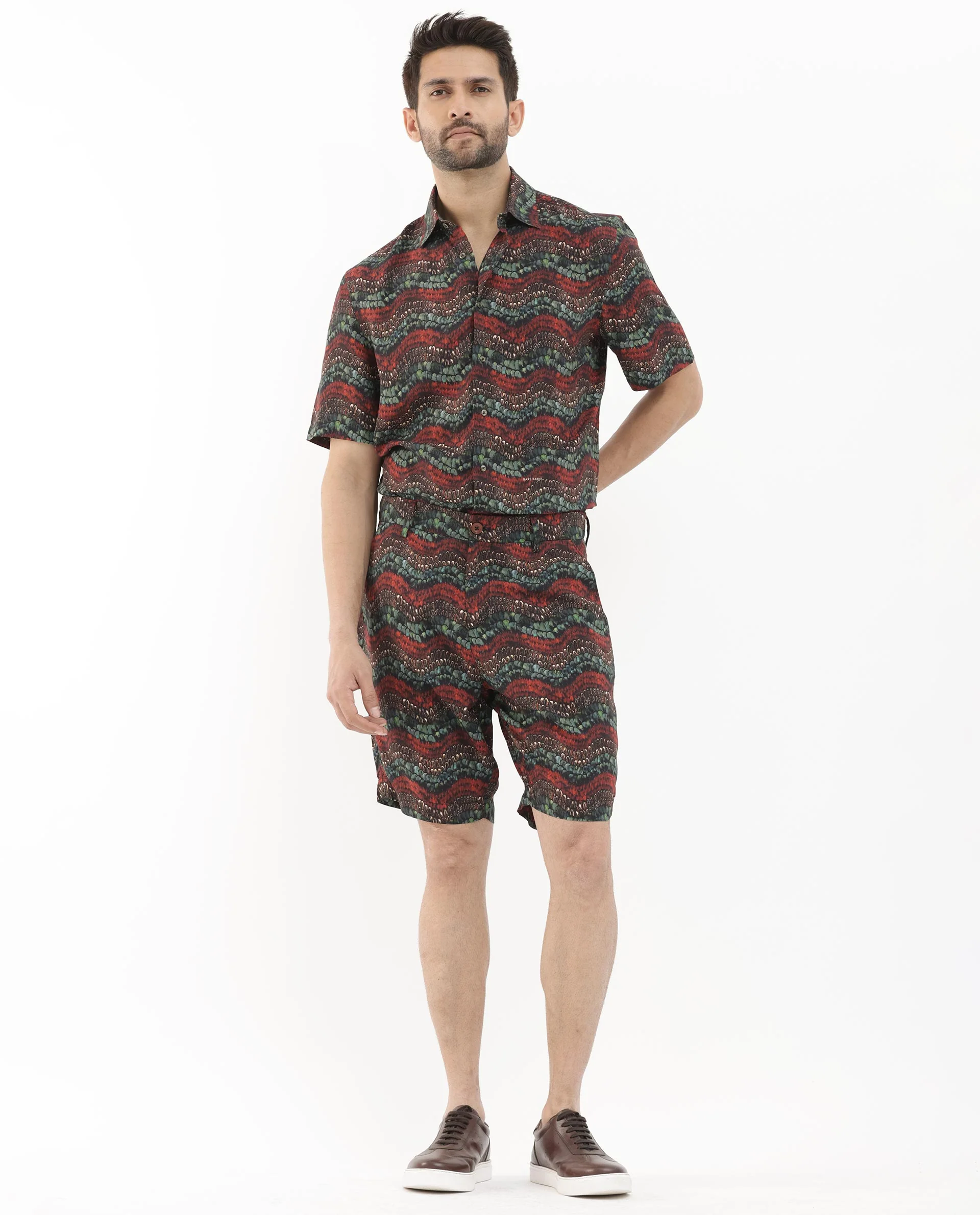 Rare Rabbit Men's Frakin Brown Viscose Abstract Print Relaxed Fit Shorts - Image 3