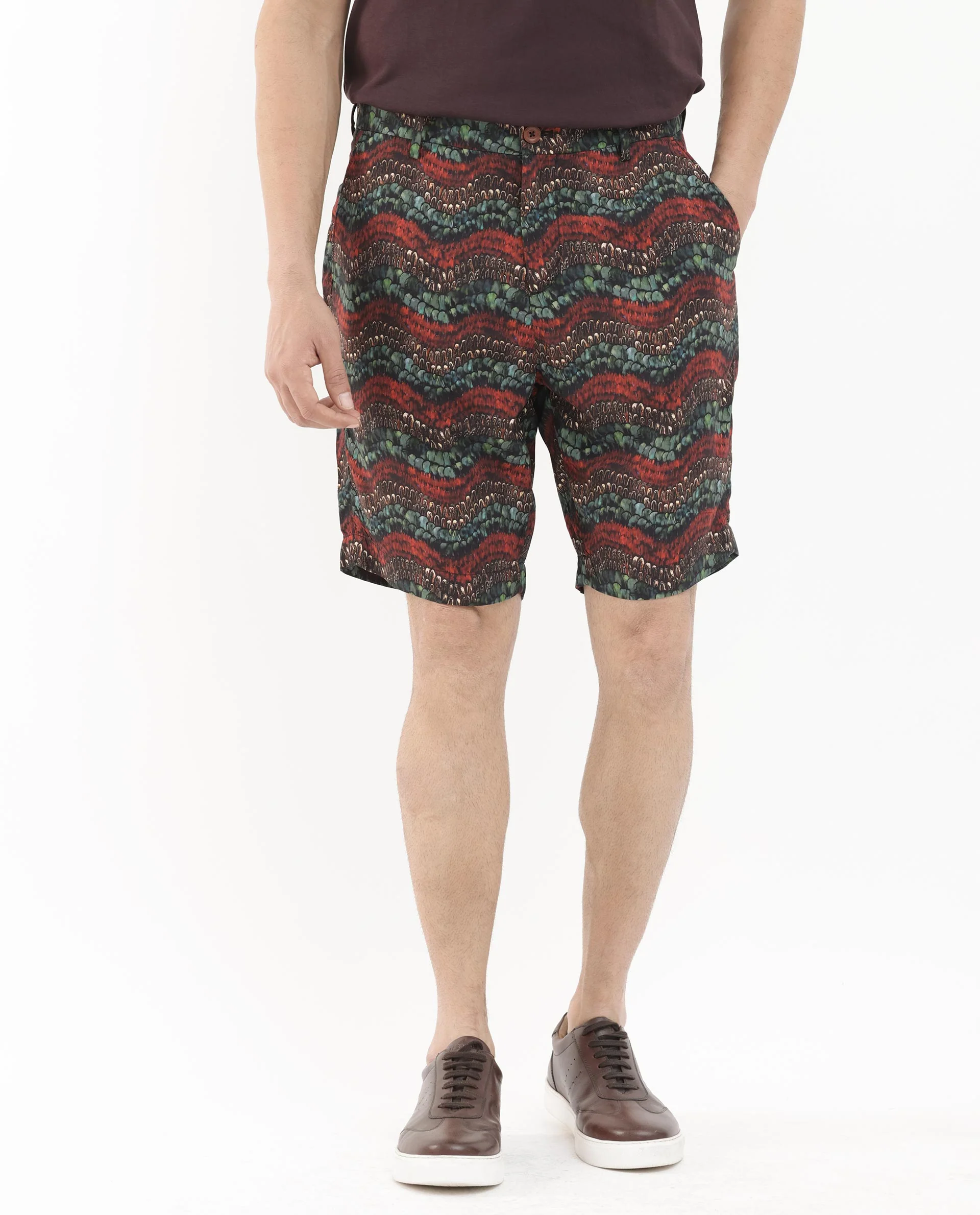 Rare Rabbit Men's Frakin Brown Viscose Abstract Print Relaxed Fit Shorts - Image 4