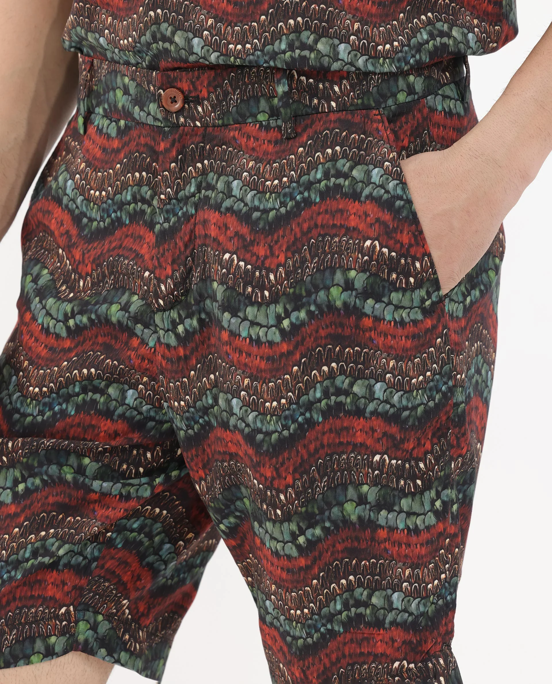 Rare Rabbit Men's Frakin Brown Viscose Abstract Print Relaxed Fit Shorts - Image 5