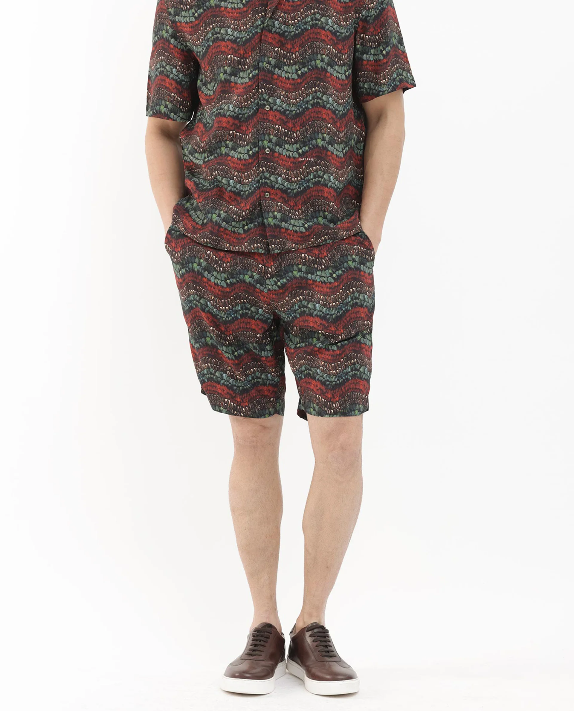 Rare Rabbit Men's Frakin Brown Viscose Abstract Print Relaxed Fit Shorts - Image 6