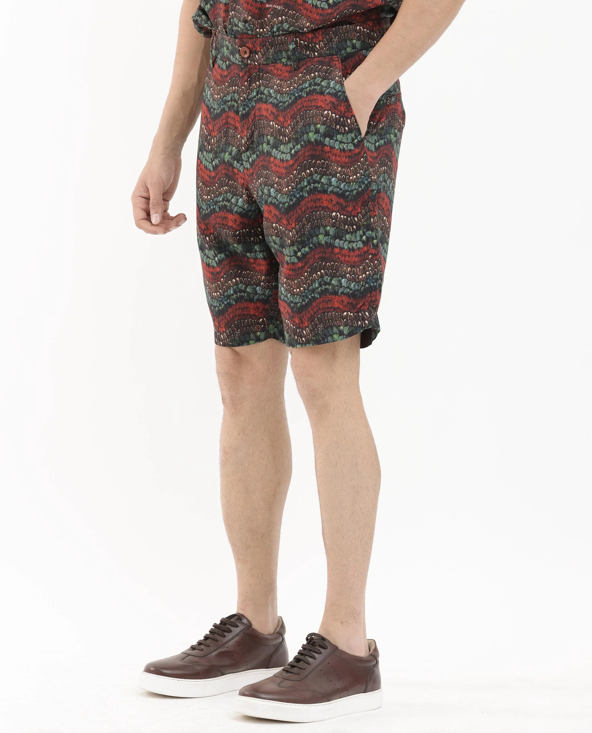 Rare Rabbit Men's Frakin Brown Viscose Abstract Print Relaxed Fit Shorts - Image 7