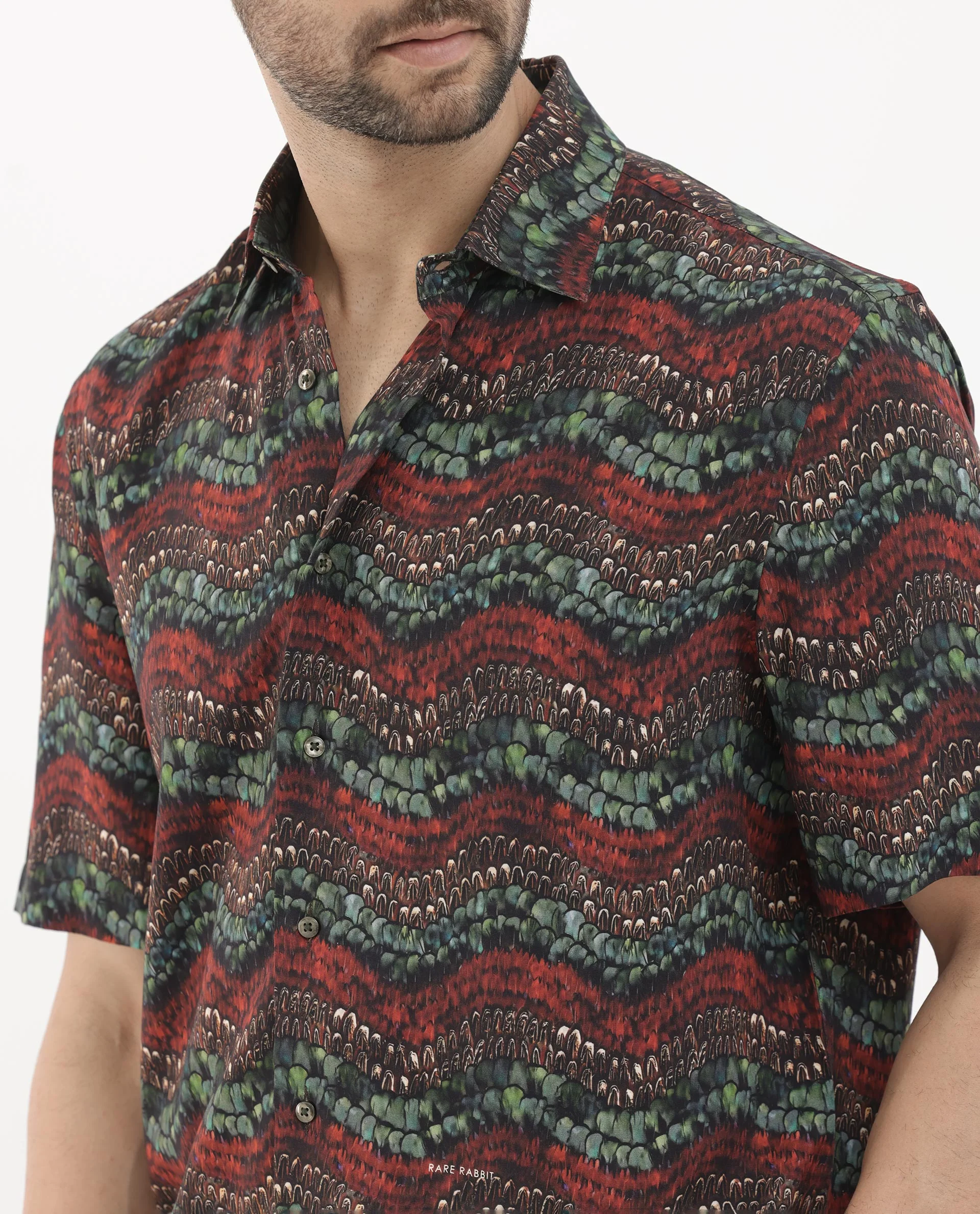 Rare Rabbit Men's Fraks Brown Viscose Tropical Print Boxy Fit Half Sleeve Spread Collar Shirt - Image 5