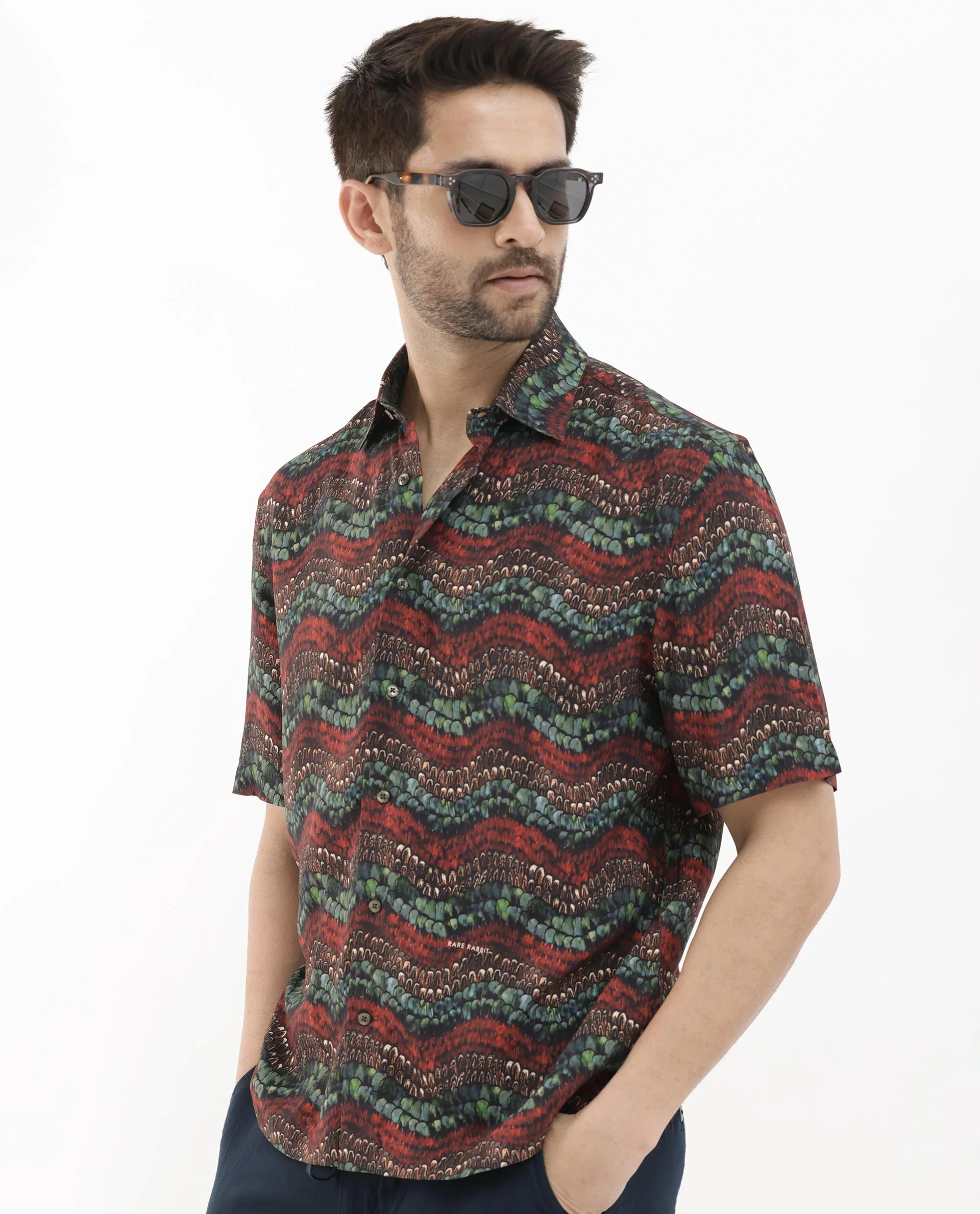 Rare Rabbit Men's Fraks Brown Viscose Tropical Print Boxy Fit Half Sleeve Spread Collar Shirt - Image 8