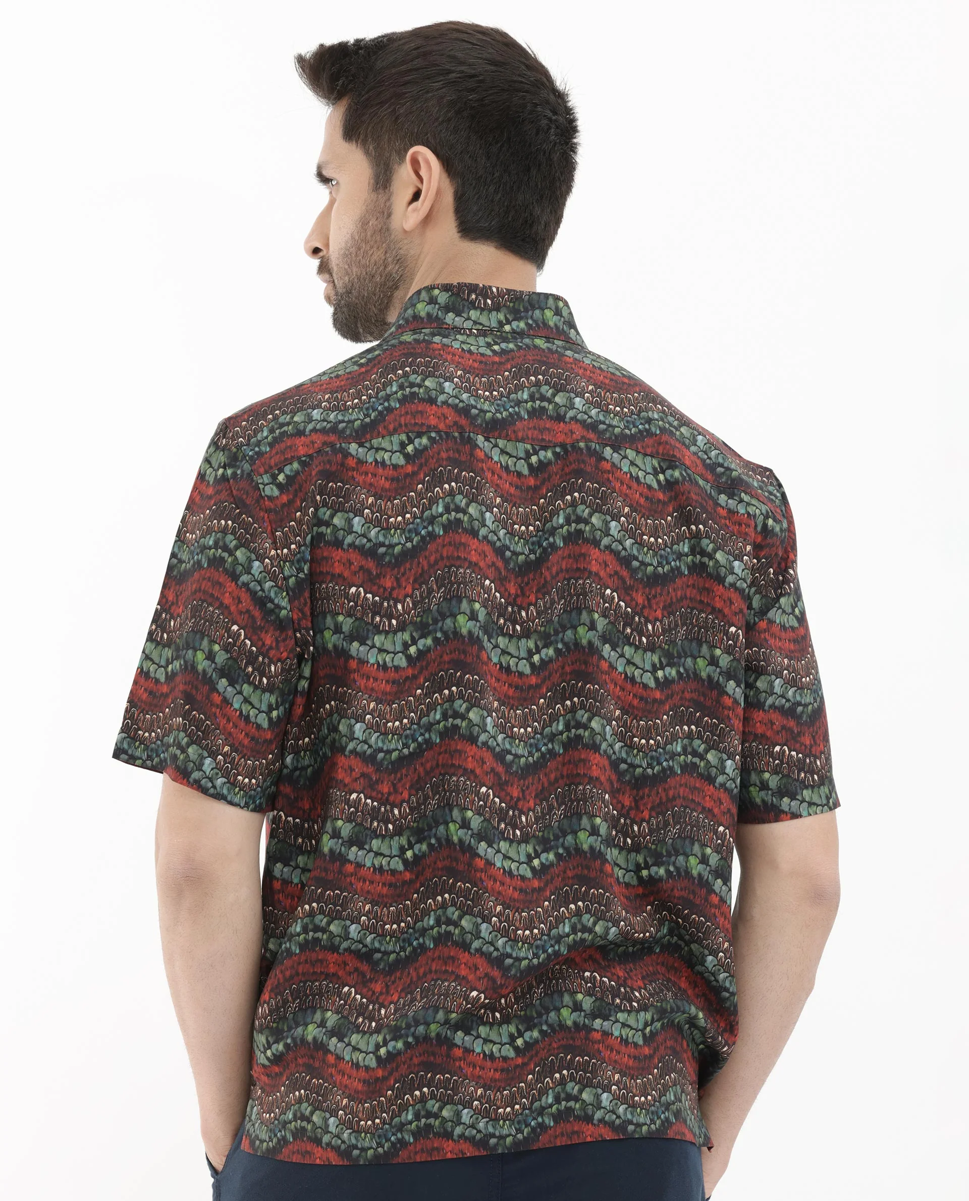 Rare Rabbit Men's Fraks Brown Viscose Tropical Print Boxy Fit Half Sleeve Spread Collar Shirt - Image 9