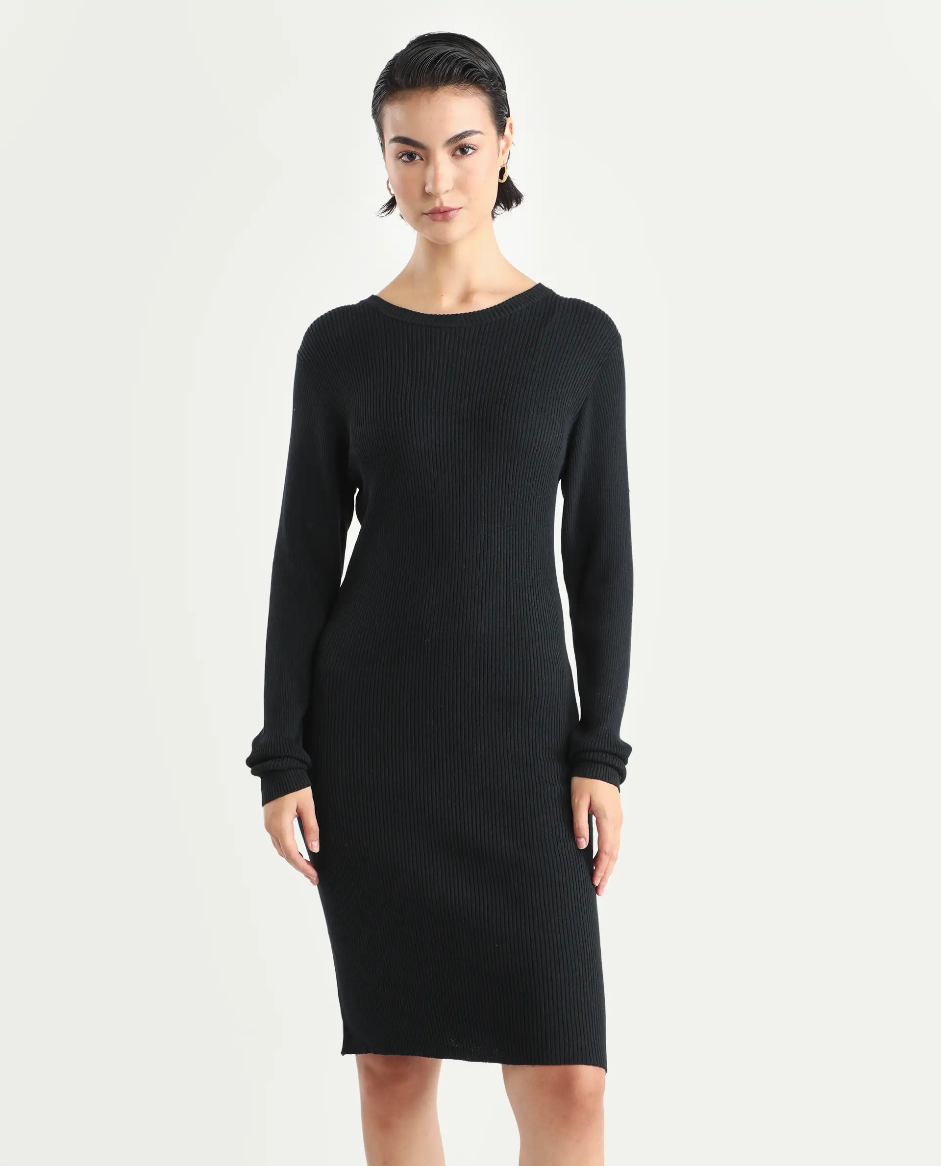 Rareism Women's Franccois Black Viscose Boat Neck Plain Knee Length Regular Fit Sweater - Image 3