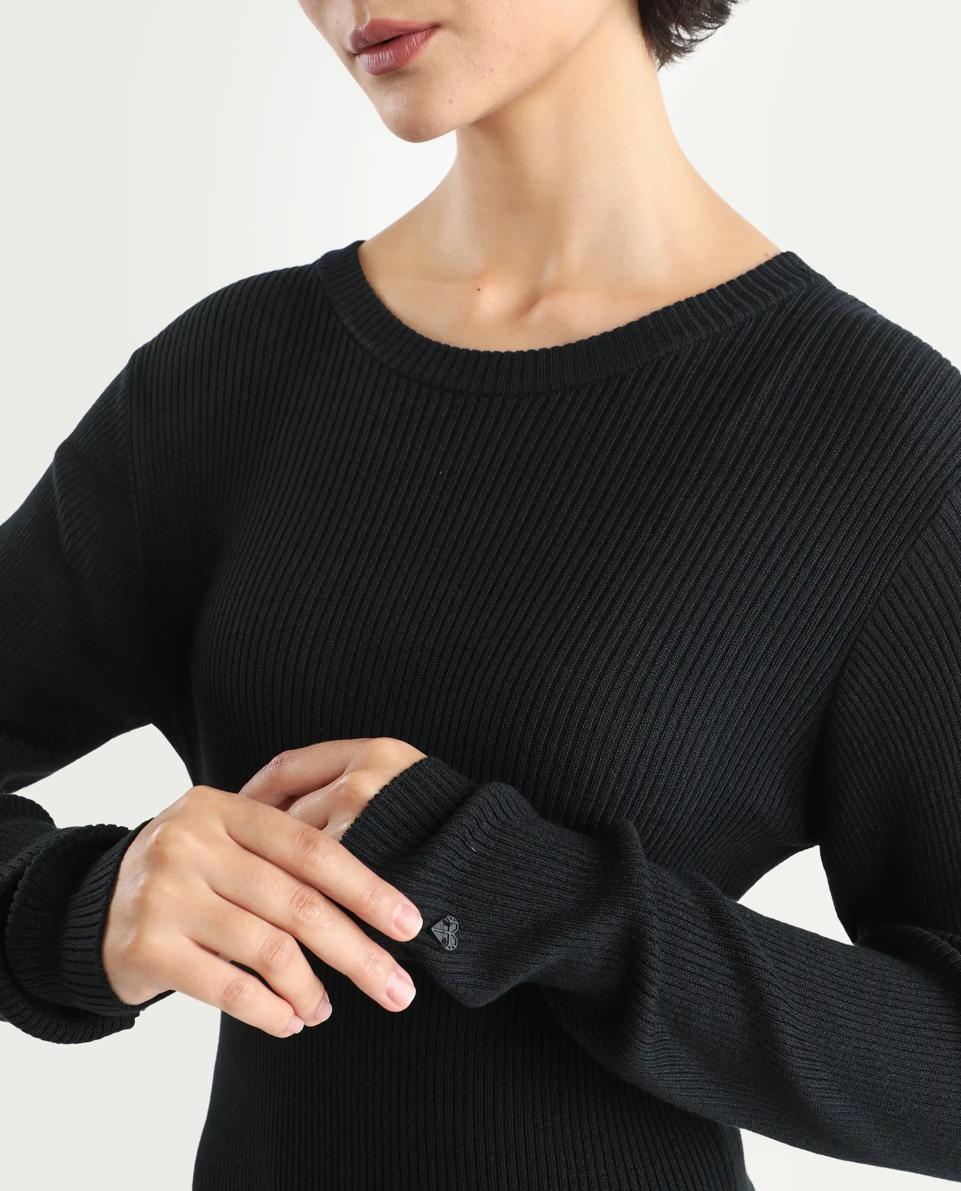 Rareism Women's Franccois Black Viscose Boat Neck Plain Knee Length Regular Fit Sweater - Image 4