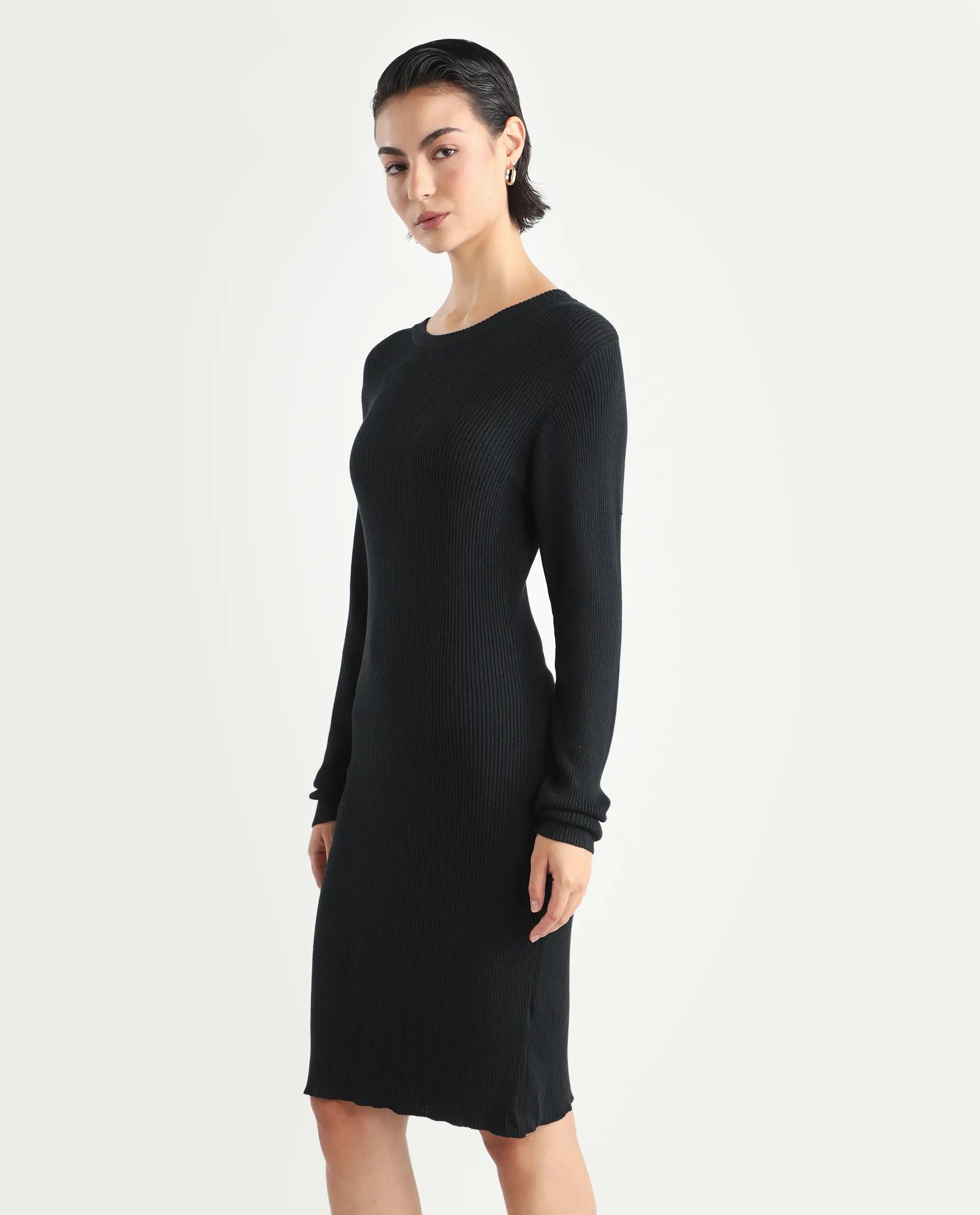 Rareism Women's Franccois Black Viscose Boat Neck Plain Knee Length Regular Fit Sweater - Image 5