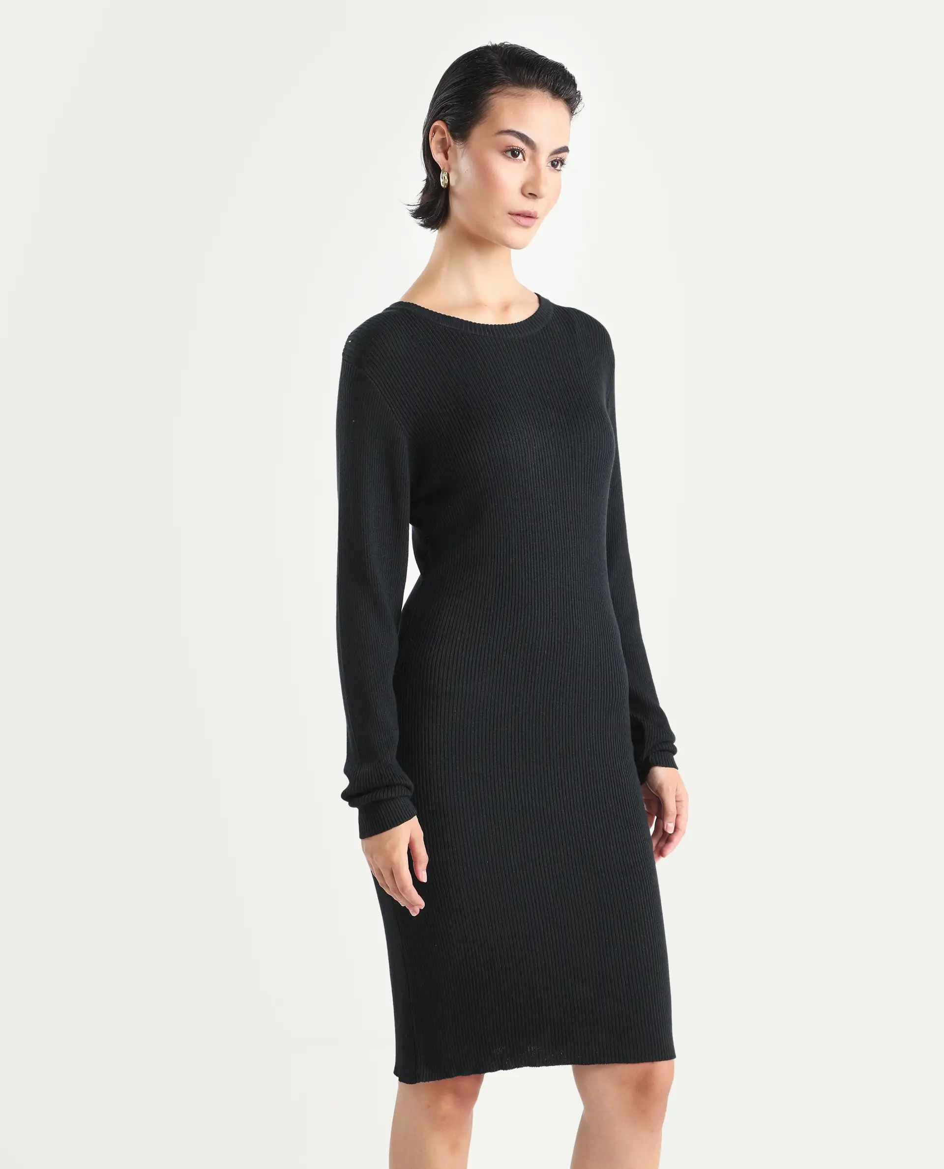 Rareism Women's Franccois Black Viscose Boat Neck Plain Knee Length Regular Fit Sweater - Image 6
