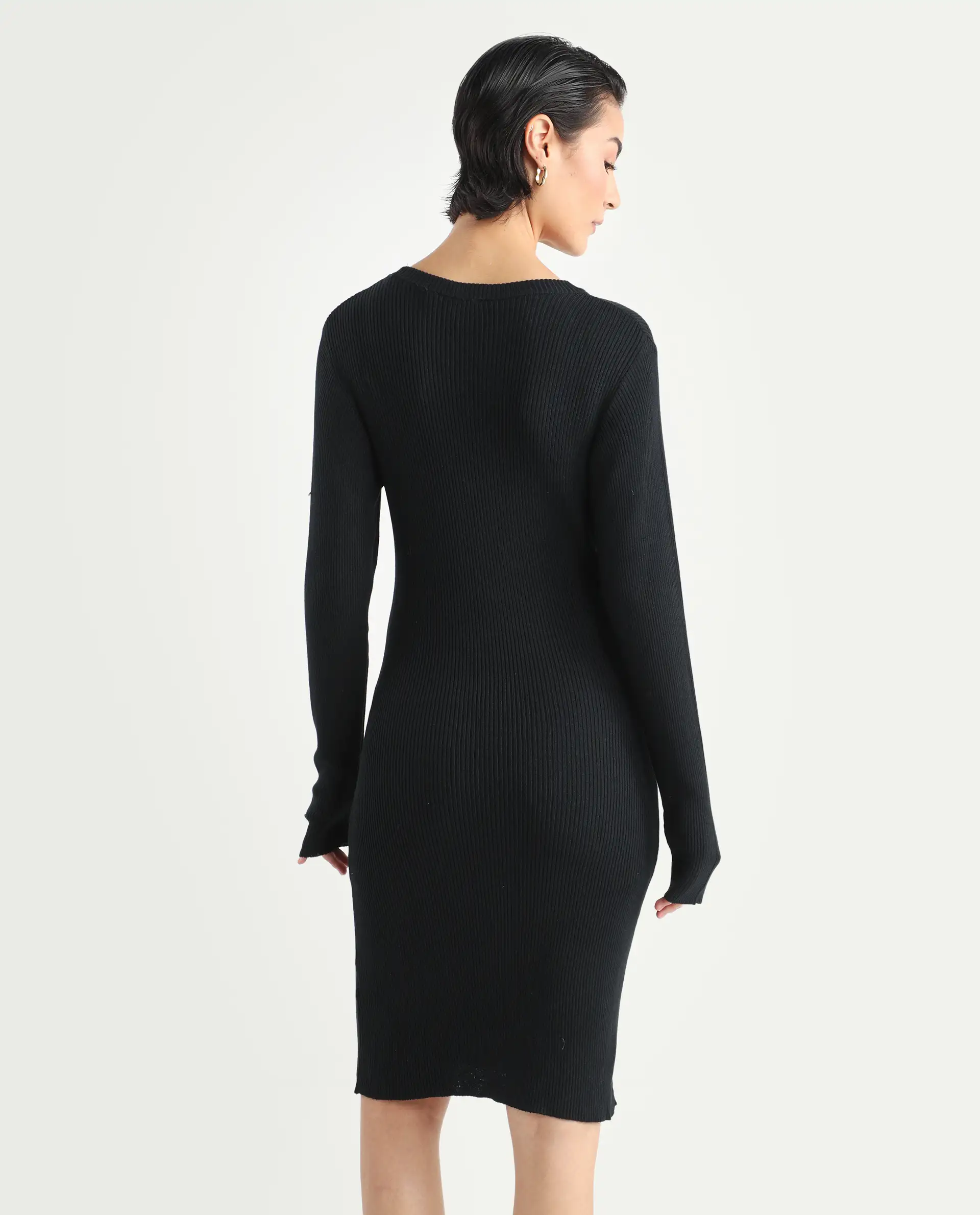 Rareism Women's Franccois Black Viscose Boat Neck Plain Knee Length Regular Fit Sweater - Image 7