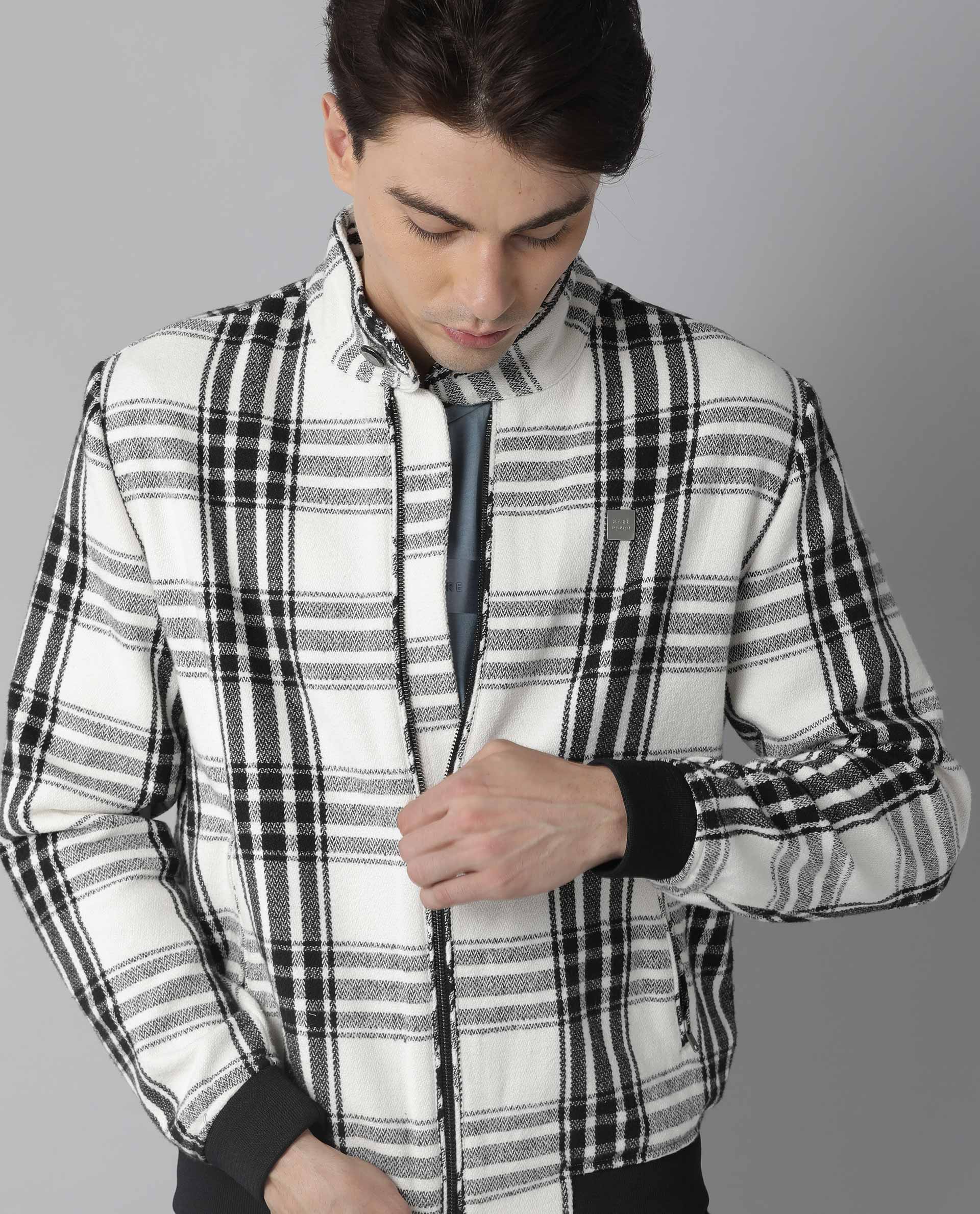 Rare Rabbit Men's France Offwhite Polyester Checked Print Regular Fit Full Sleeve Spread Collar Jacket - Image 2