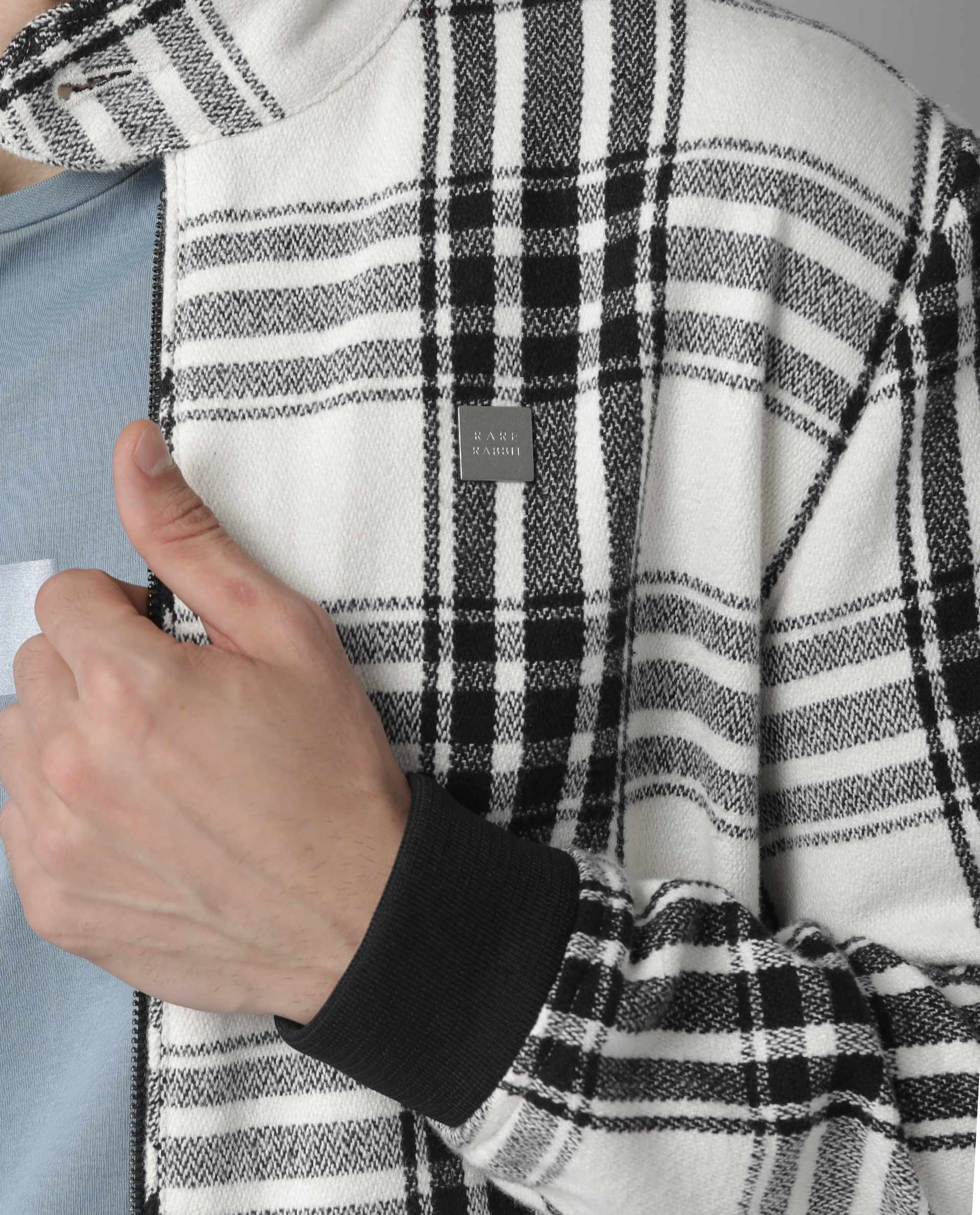 Rare Rabbit Men's France Offwhite Polyester Checked Print Regular Fit Full Sleeve Spread Collar Jacket - Image 4