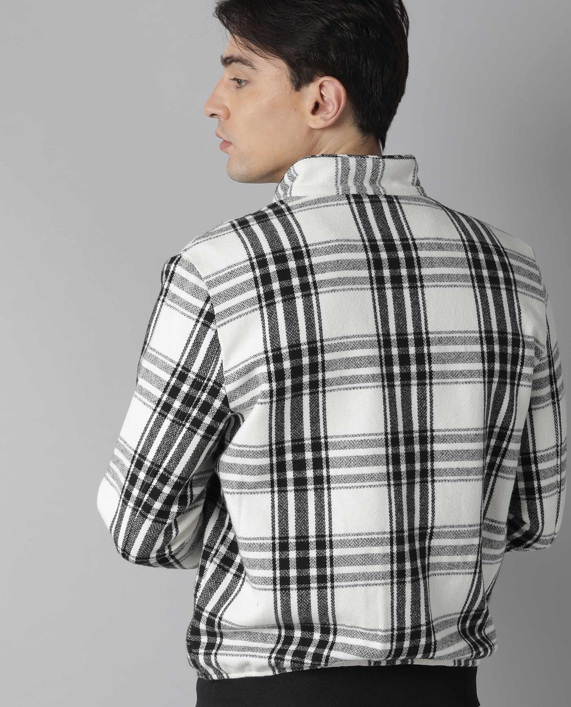 Rare Rabbit Men's France Offwhite Polyester Checked Print Regular Fit Full Sleeve Spread Collar Jacket - Image 5