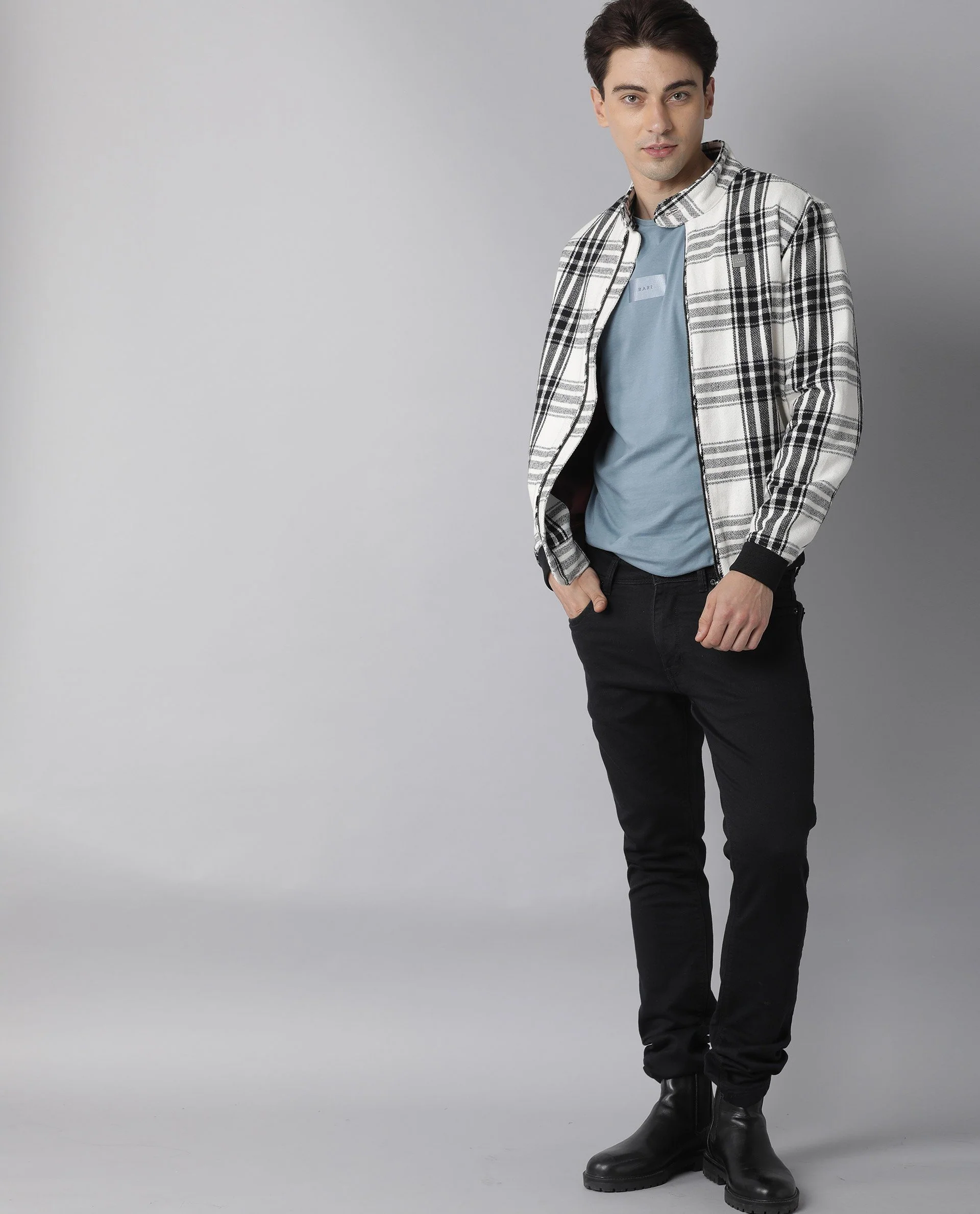 Rare Rabbit Men's France Offwhite Polyester Checked Print Regular Fit Full Sleeve Spread Collar Jacket - Image 6