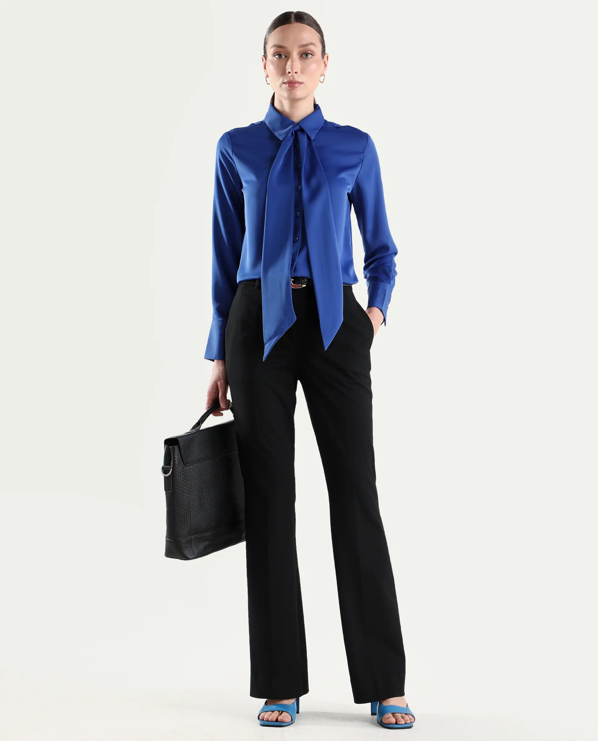 Rareism Women's Frare Black Viscose Fabric Bootcut Plain Trouser - Image 3