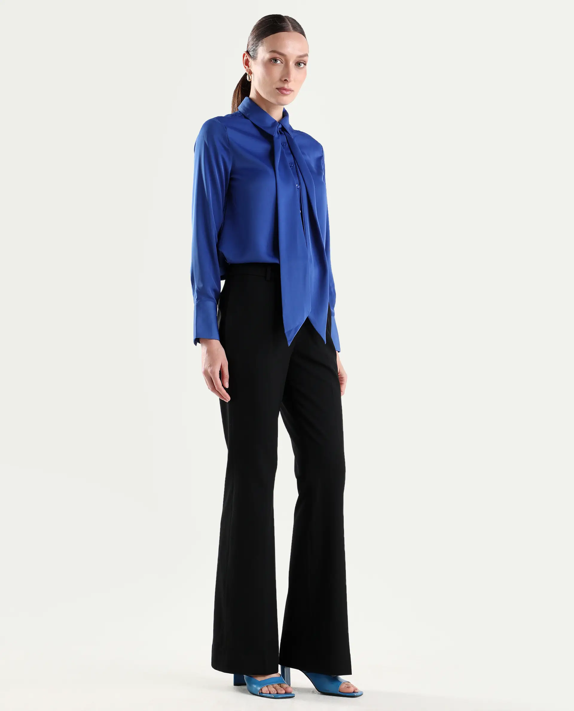 Rareism Women's Frare Black Viscose Fabric Bootcut Plain Trouser - Image 6