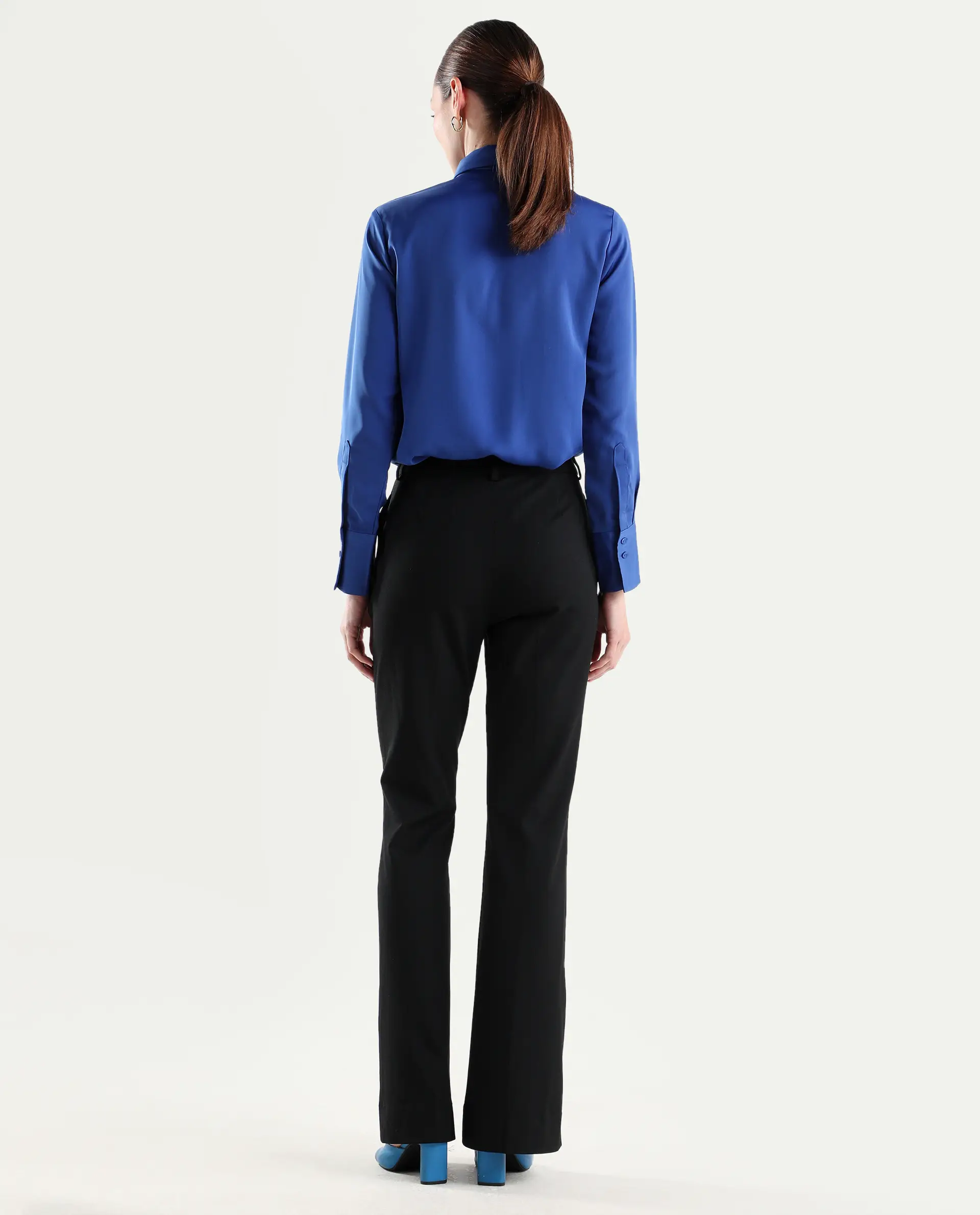 Rareism Women's Frare Black Viscose Fabric Bootcut Plain Trouser - Image 7