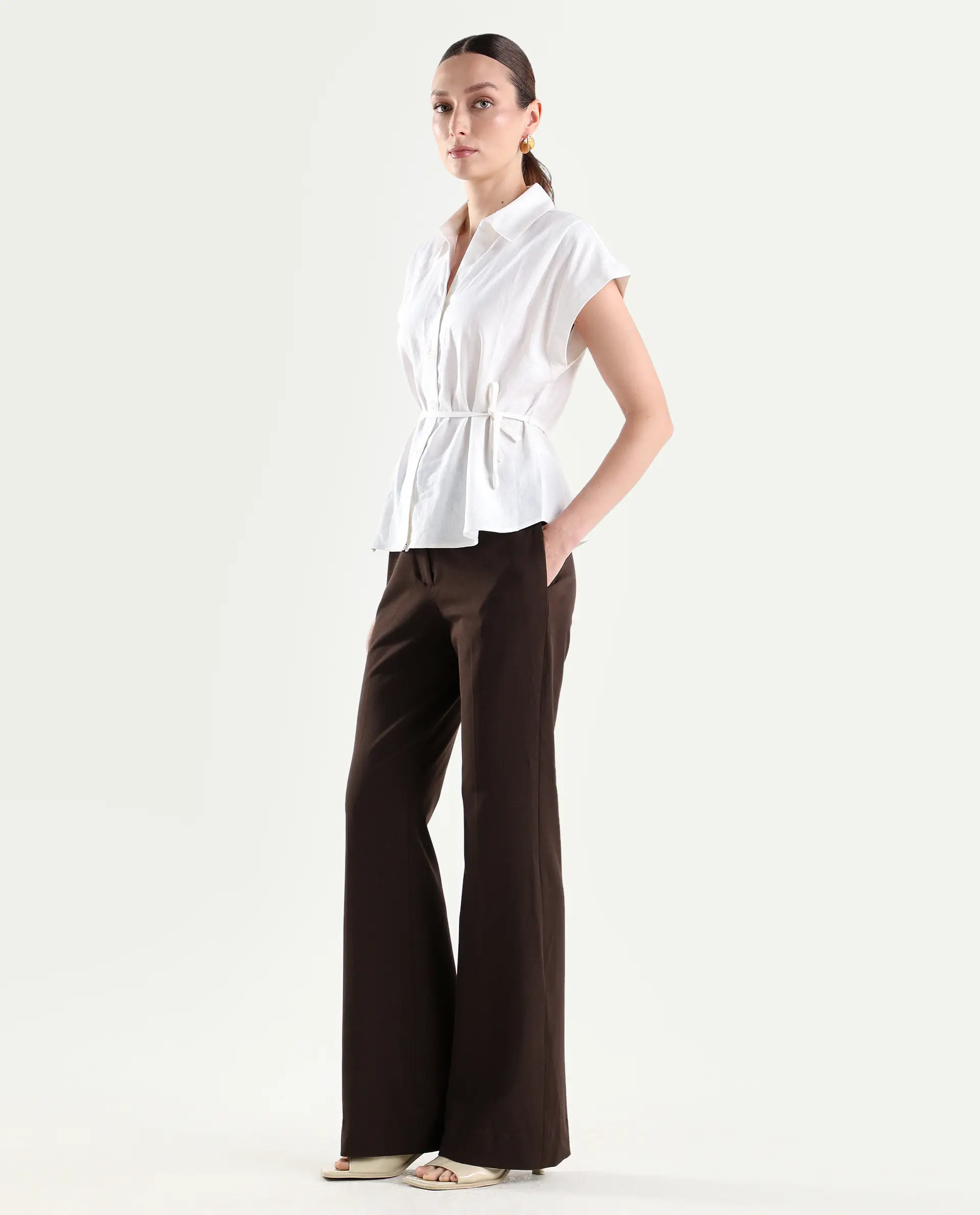 Rareism Women's Frare Brown Viscose Fabric Bootcut Plain Trouser - Image 5