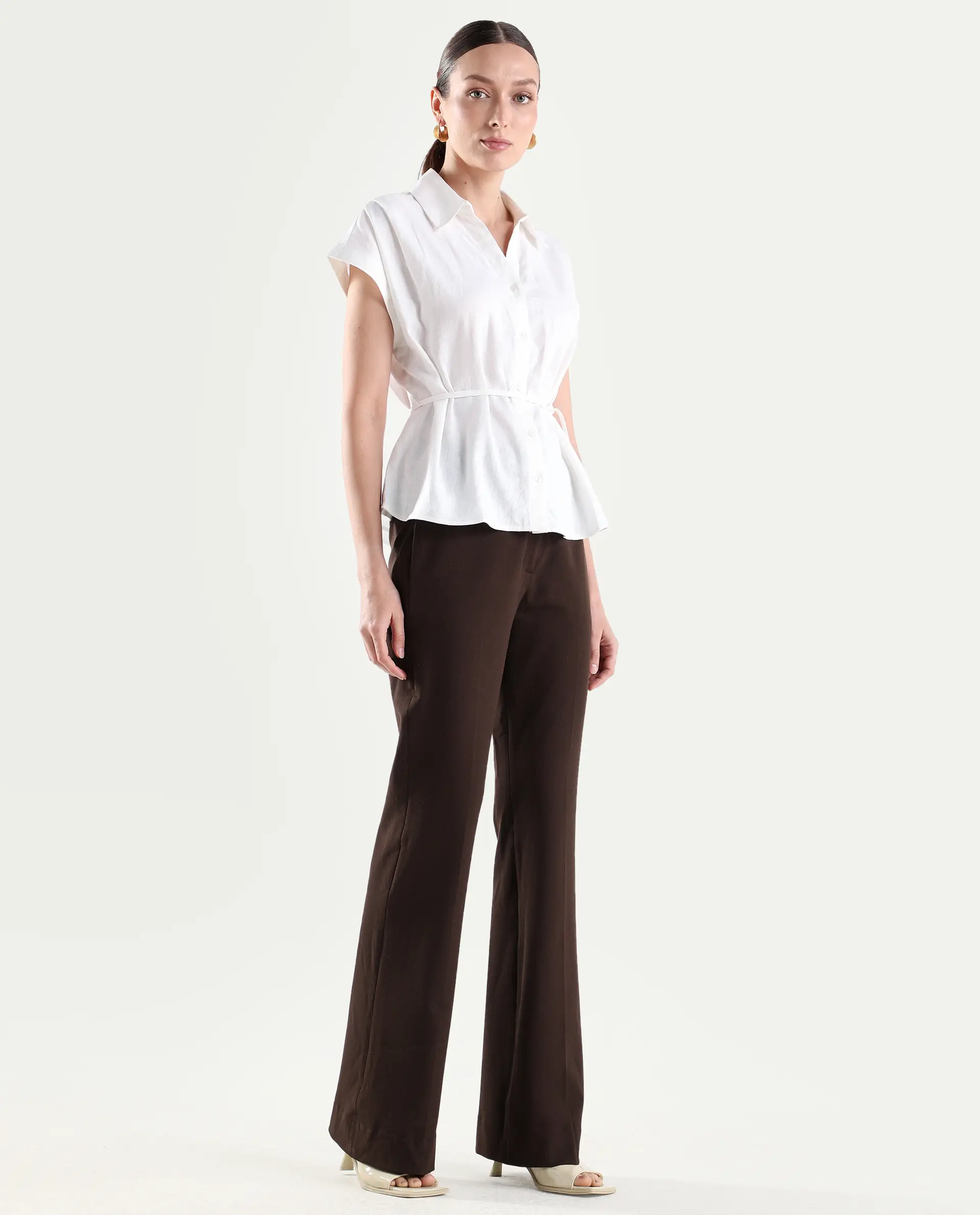 Rareism Women's Frare Brown Viscose Fabric Bootcut Plain Trouser - Image 6