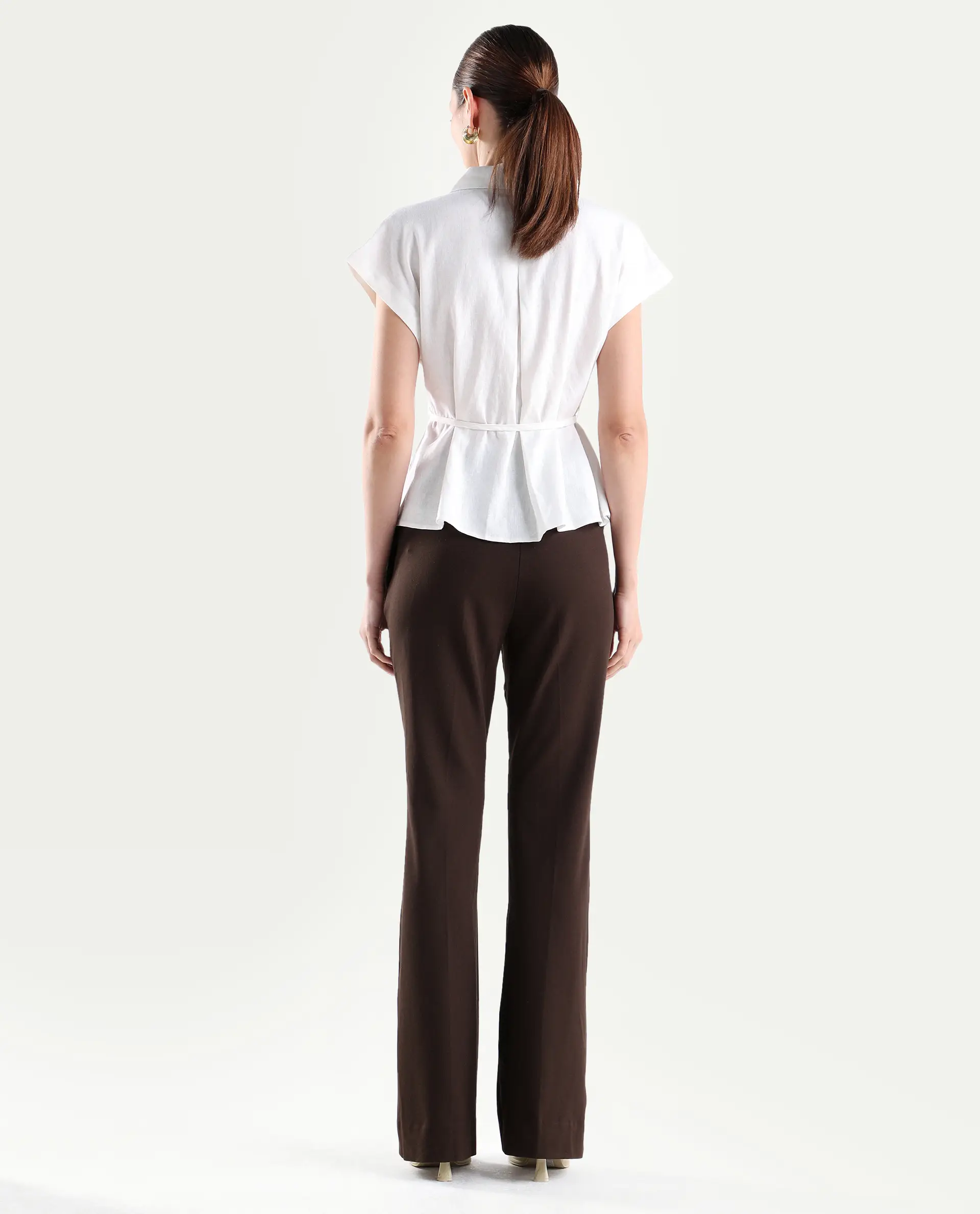 Rareism Women's Frare Brown Viscose Fabric Bootcut Plain Trouser - Image 7