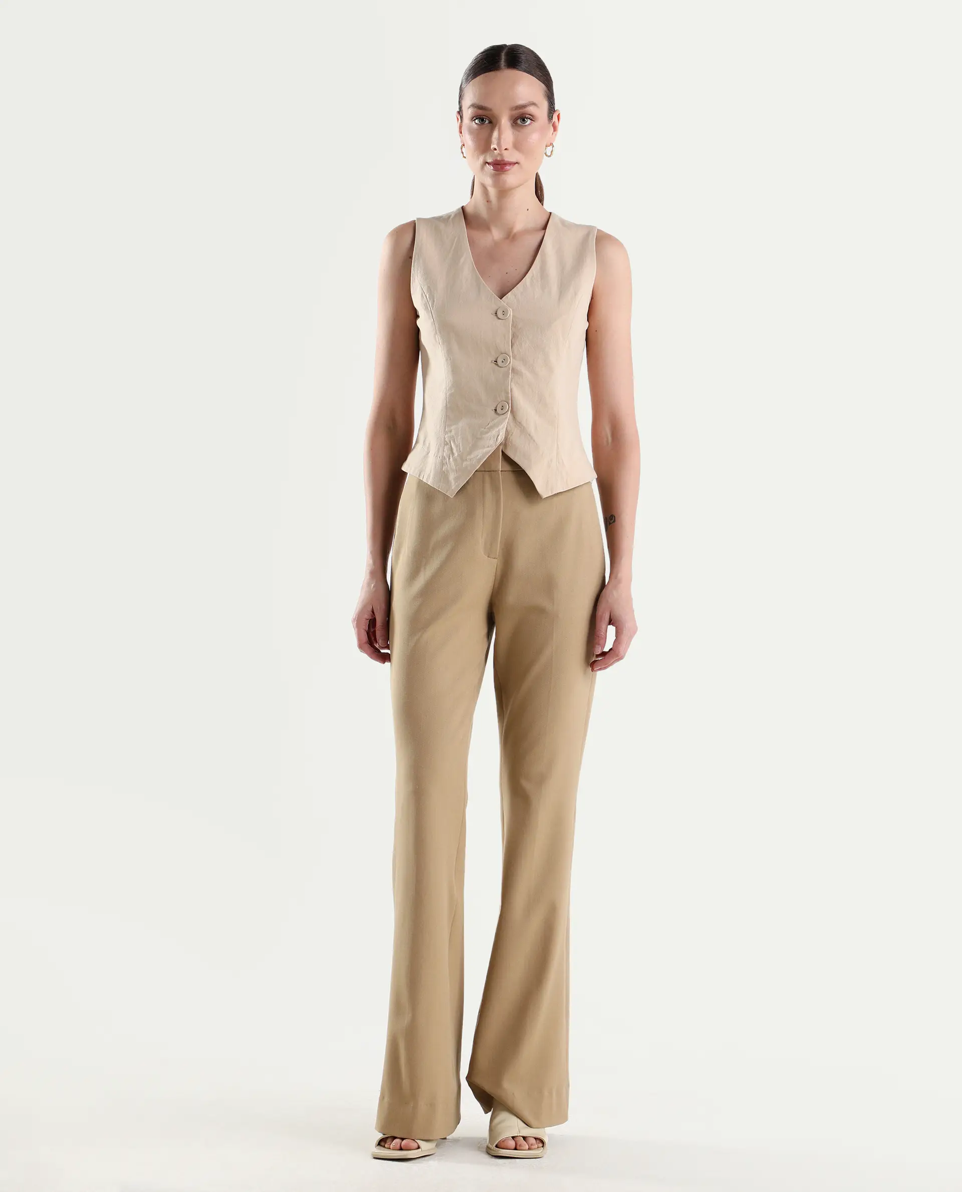 Rareism Women's Frare Khaki Viscose Bootcut Plain Trouser - Image 3
